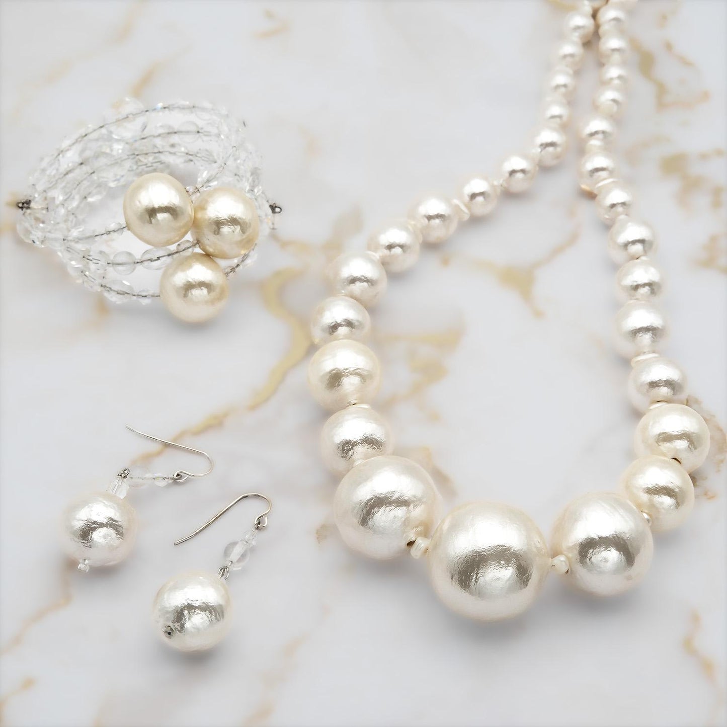 Vintage Earrings Oscar de la Renta Faux Pearl Ball and Faceted Clear Glass Earrings 2 Inches Long Very Light Fish Hook