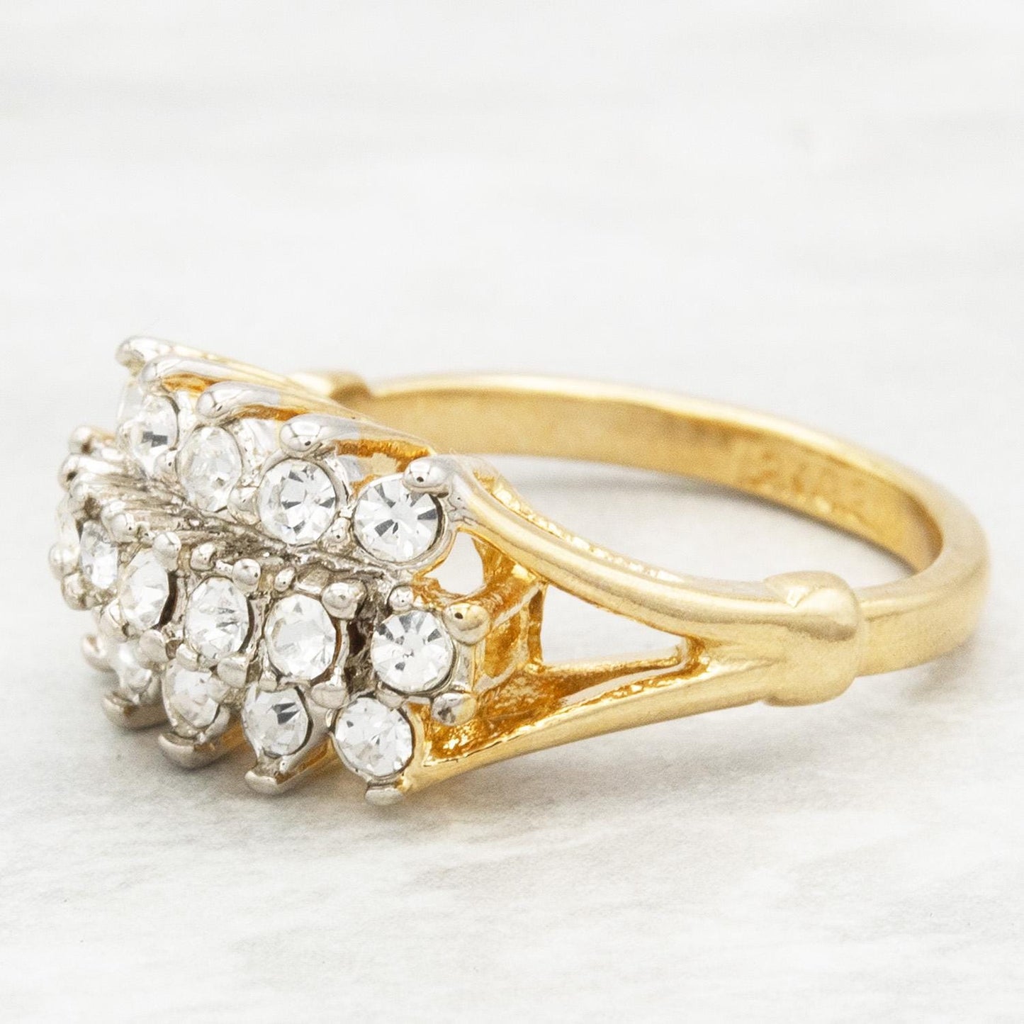 Vintage Austrian Crystal Cocktail Ring 18k Gold Electroplated Womans Jewelry