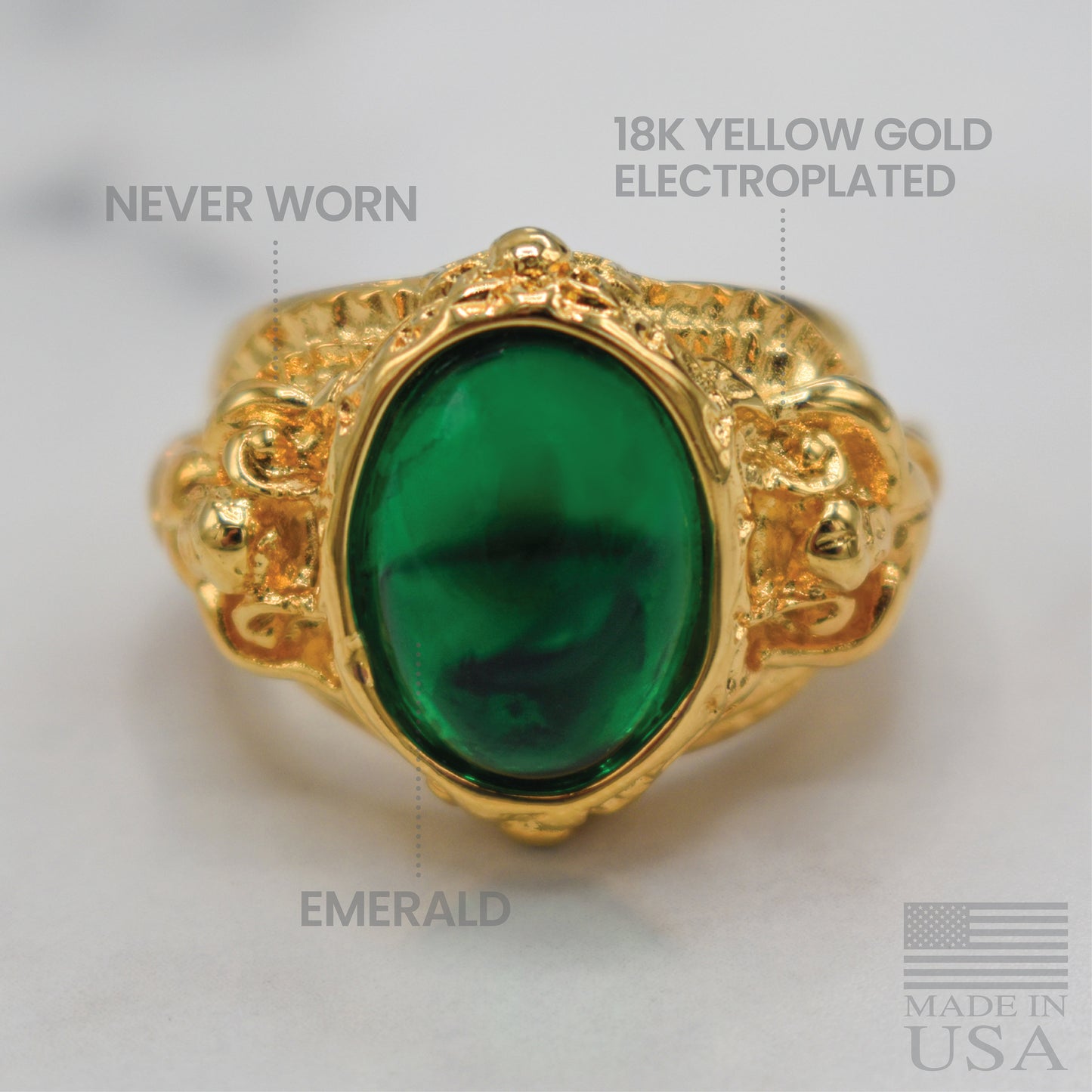 Vintage Antique Cabochon Emerald Crystal Ring 18k Gold Electroplated Womans Jewelry