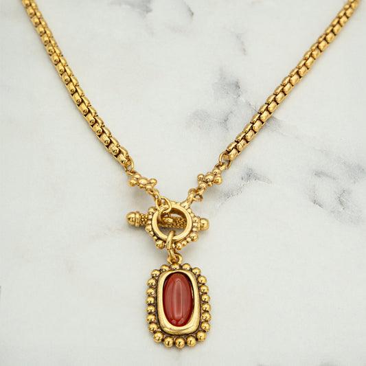 Vintage Oscar De La Renta Beautiful 16 Inch Gold and Carnelian Stone Necklace #OSN-498