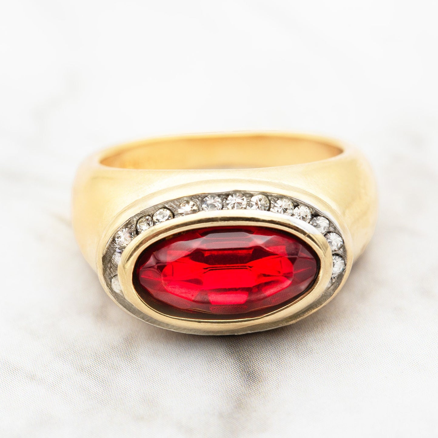 Vintage Ring Ruby Clear Austrian Crystals 18k Gold Polished Finish Womans Antique Rings For Women