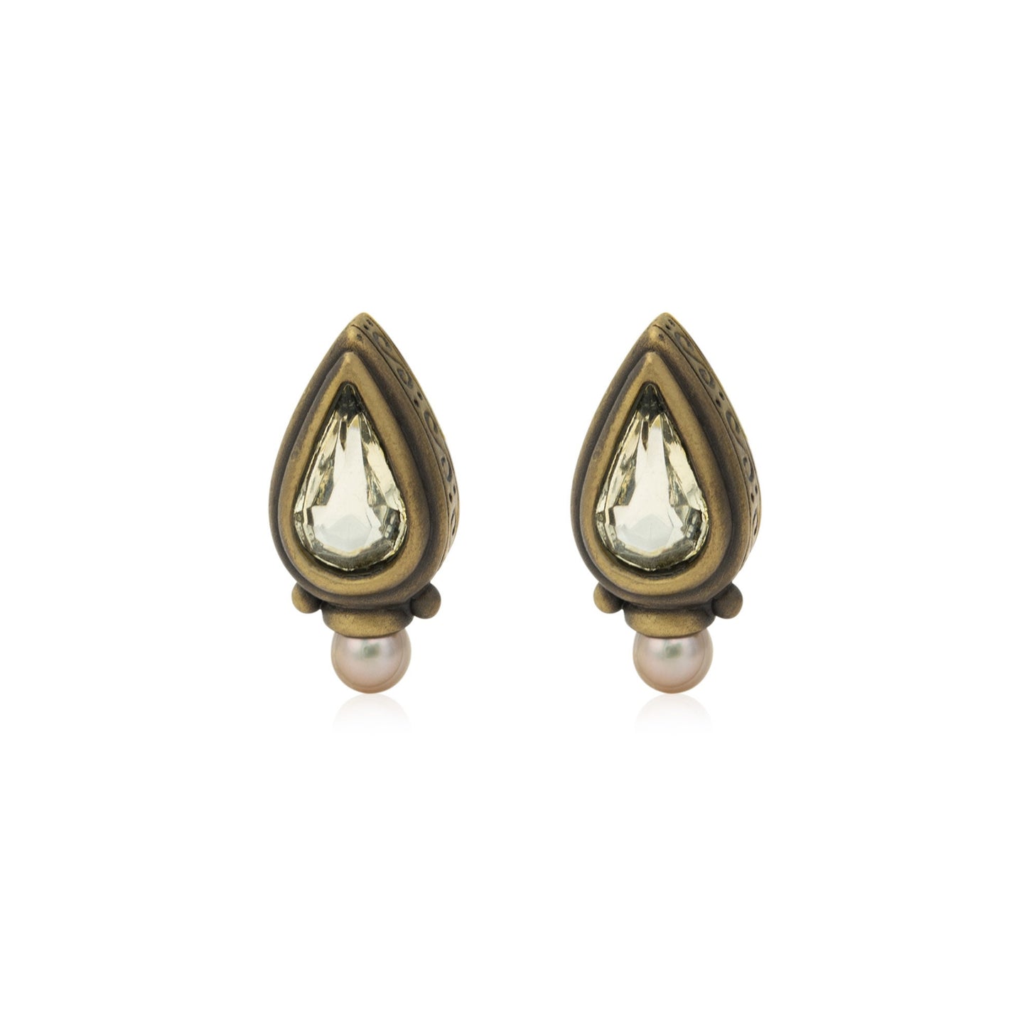Vintage Oscar De La Renta Peridot Crystal and Pearl Post Earrings #OSE-650-GP
