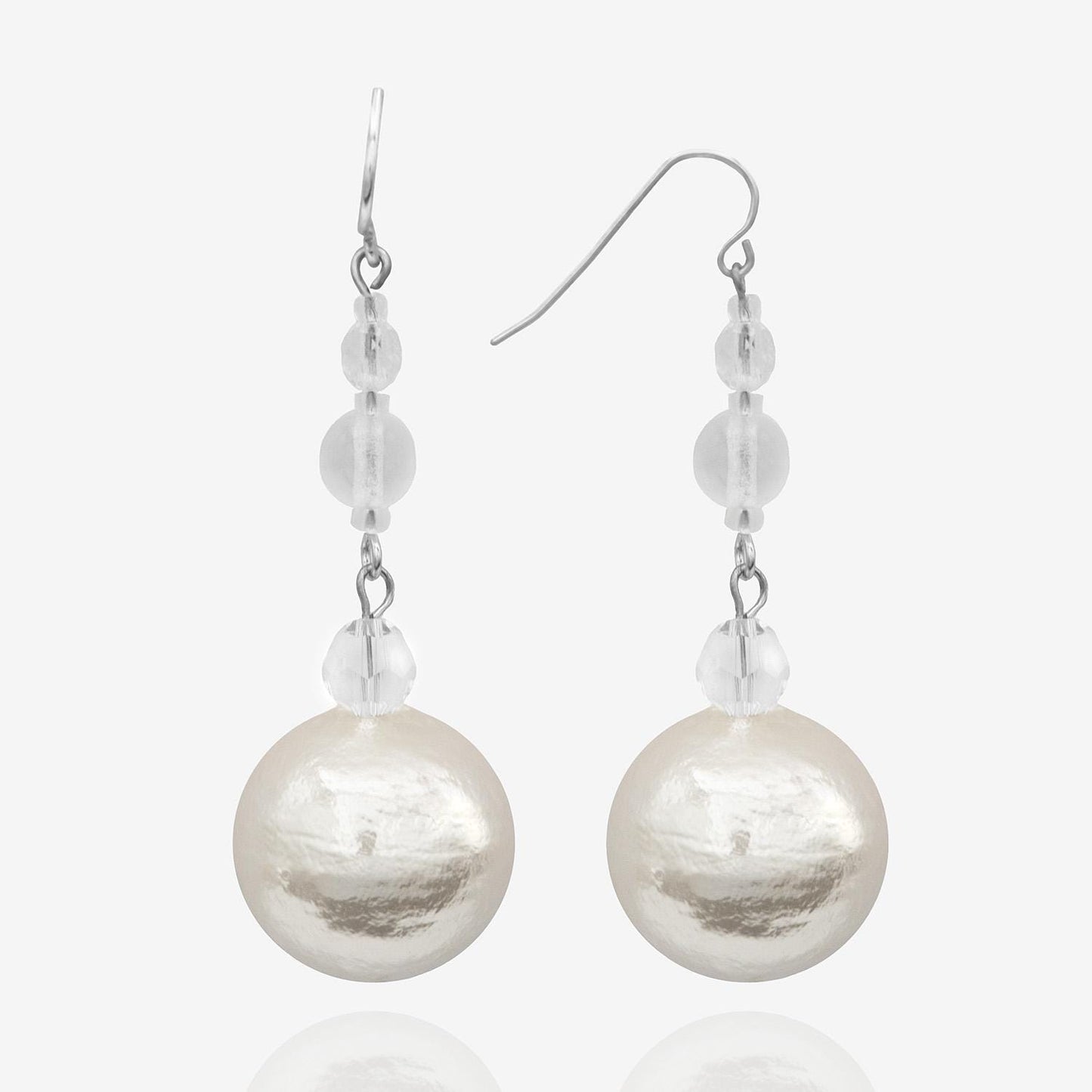 Vintage Earrings Oscar de la Renta Faux Pearl Ball and Faceted Clear Glass Earrings 2 Inches Long Very Light Fish Hook