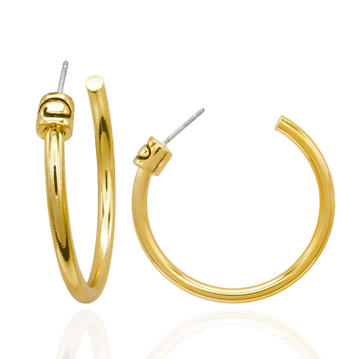 Vintage Oscar De La Renta Hoop Earrings: Gold Plated Logo Hoop Earrings