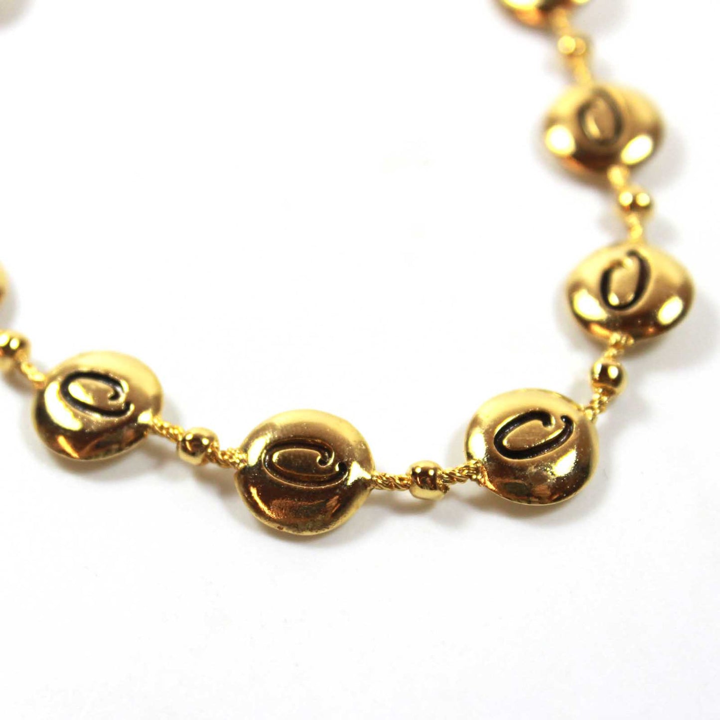 Vintage Oscar De La Renta 15 Inch Gold Tone "O" Insignia Beaded Chain Necklace S Hook with Extender #OS121