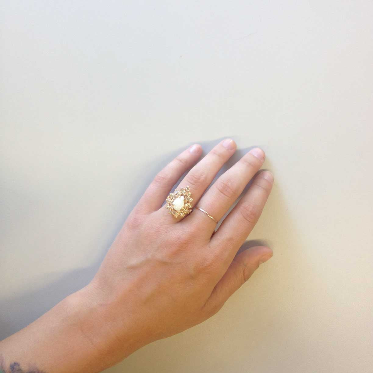 Vintage Victorian Style Genuine Opal with Austrian Crystals 18k Yellow Gold Electroplated Ring