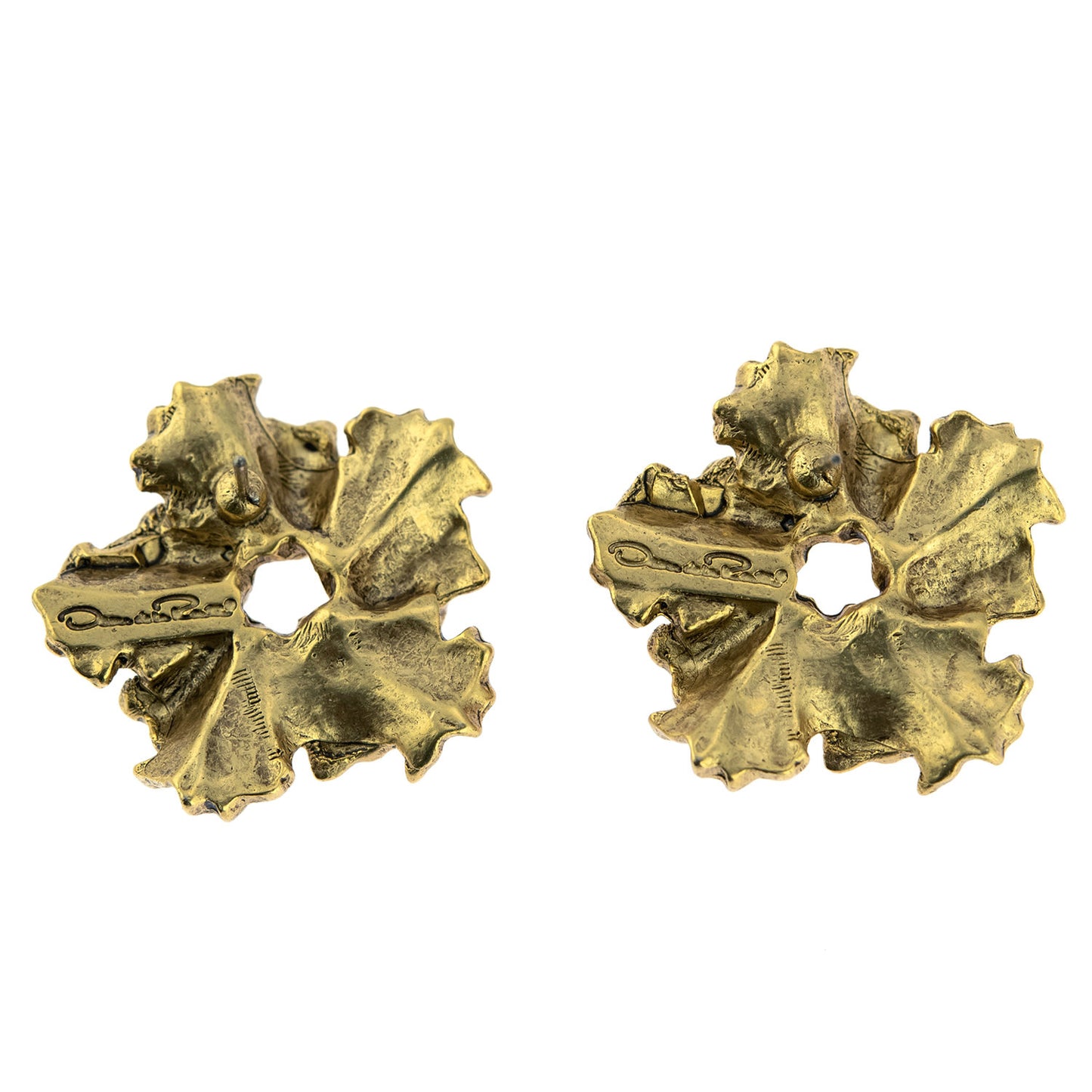 Vintage Oscar de la Renta Post Earrings Gold Tone Flower OSE-223