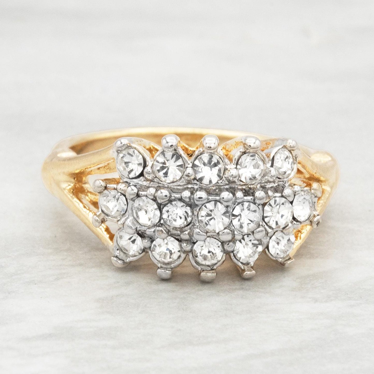 Vintage Austrian Crystal Cocktail Ring 18k Gold Electroplated Womans Jewelry