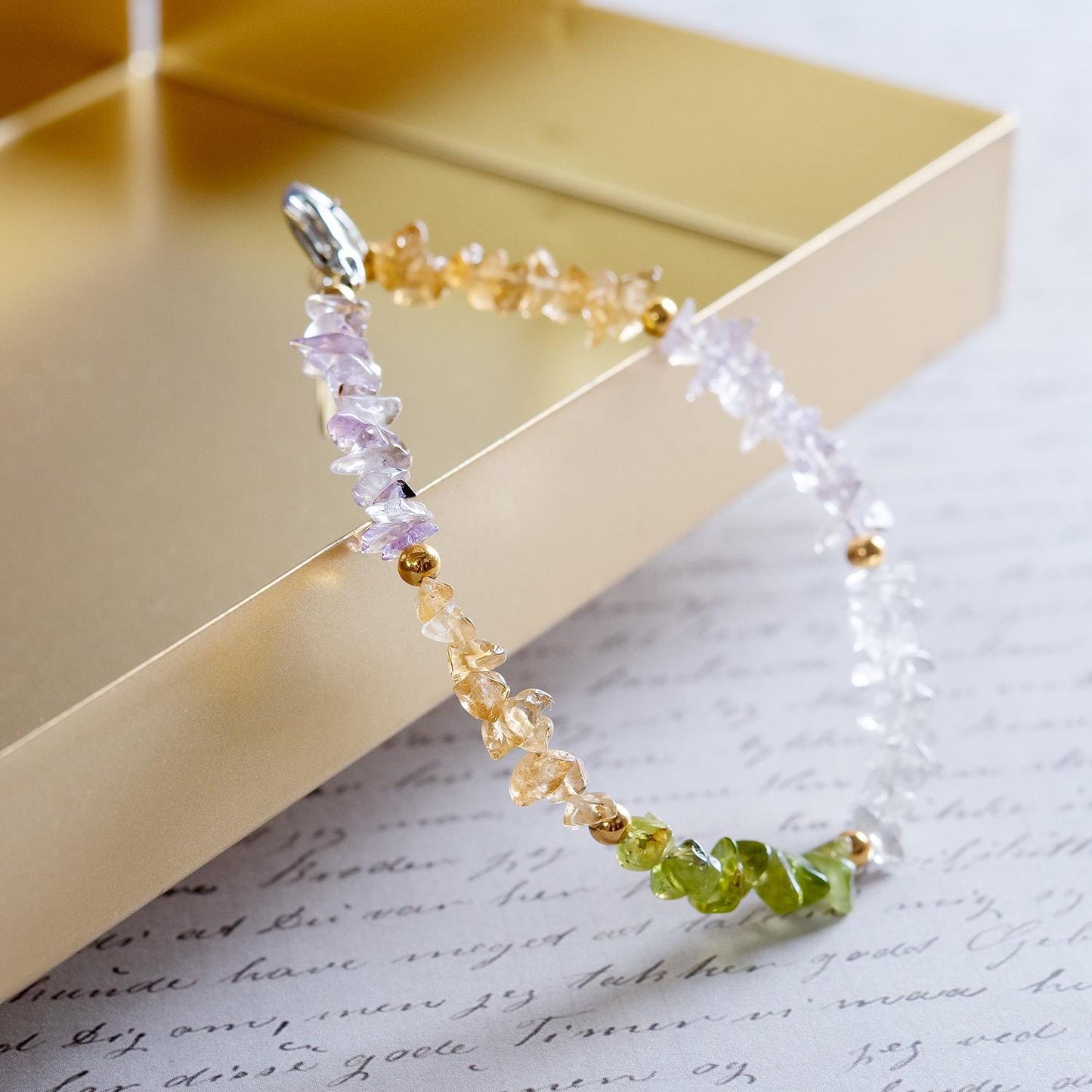 Vintage Oscar De La Renta Semi Precious Stone Bracelet Multi Stone Lightweight Layering Designer