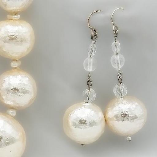 Vintage Earrings Oscar de la Renta Faux Pearl Ball and Faceted Clear Glass Earrings 2 Inches Long Very Light Fish Hook