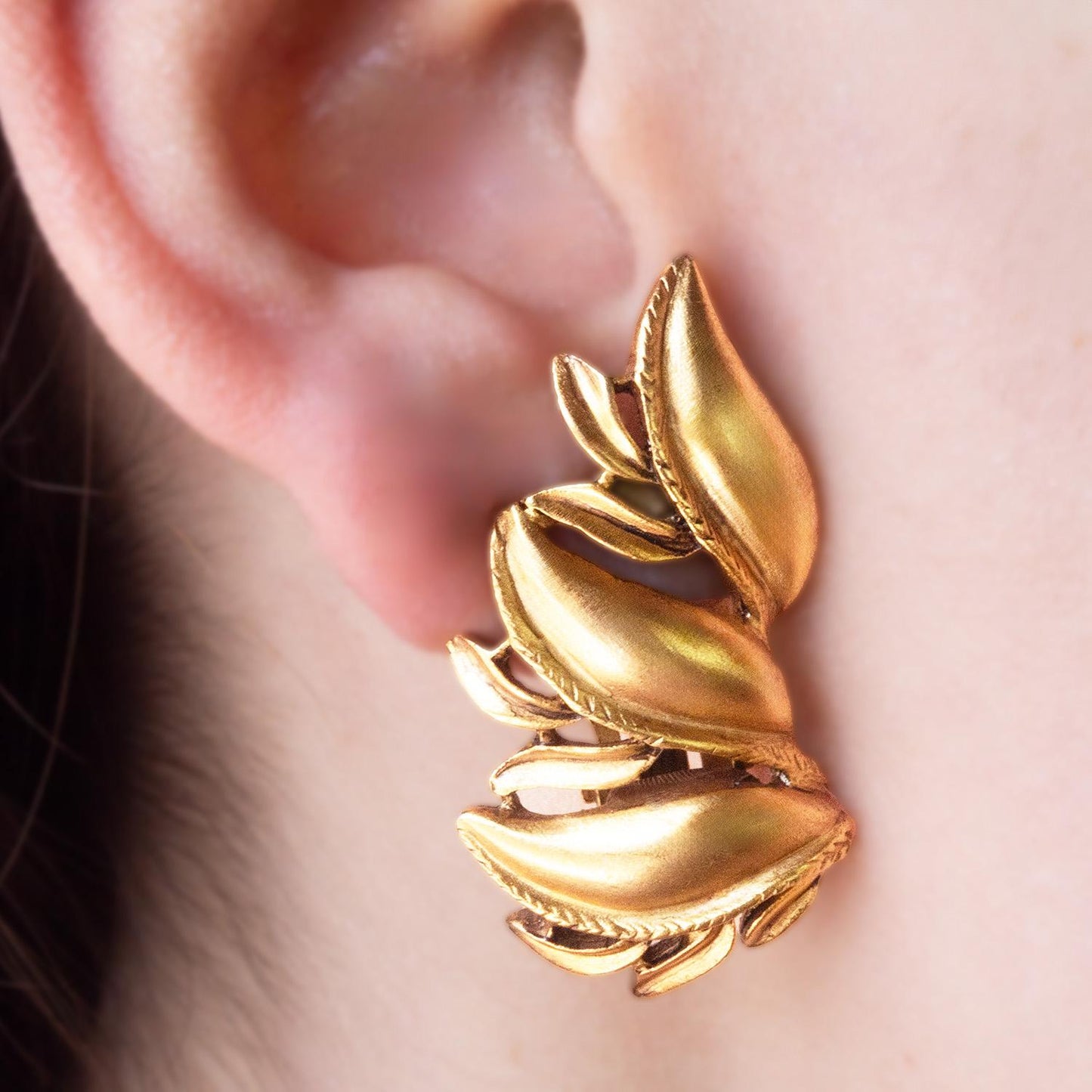 Vintage Earrings Oscar de la Renta Signed Antique Matte Gold Tone Estate Earring Womans Designer Pierced Post Earrings