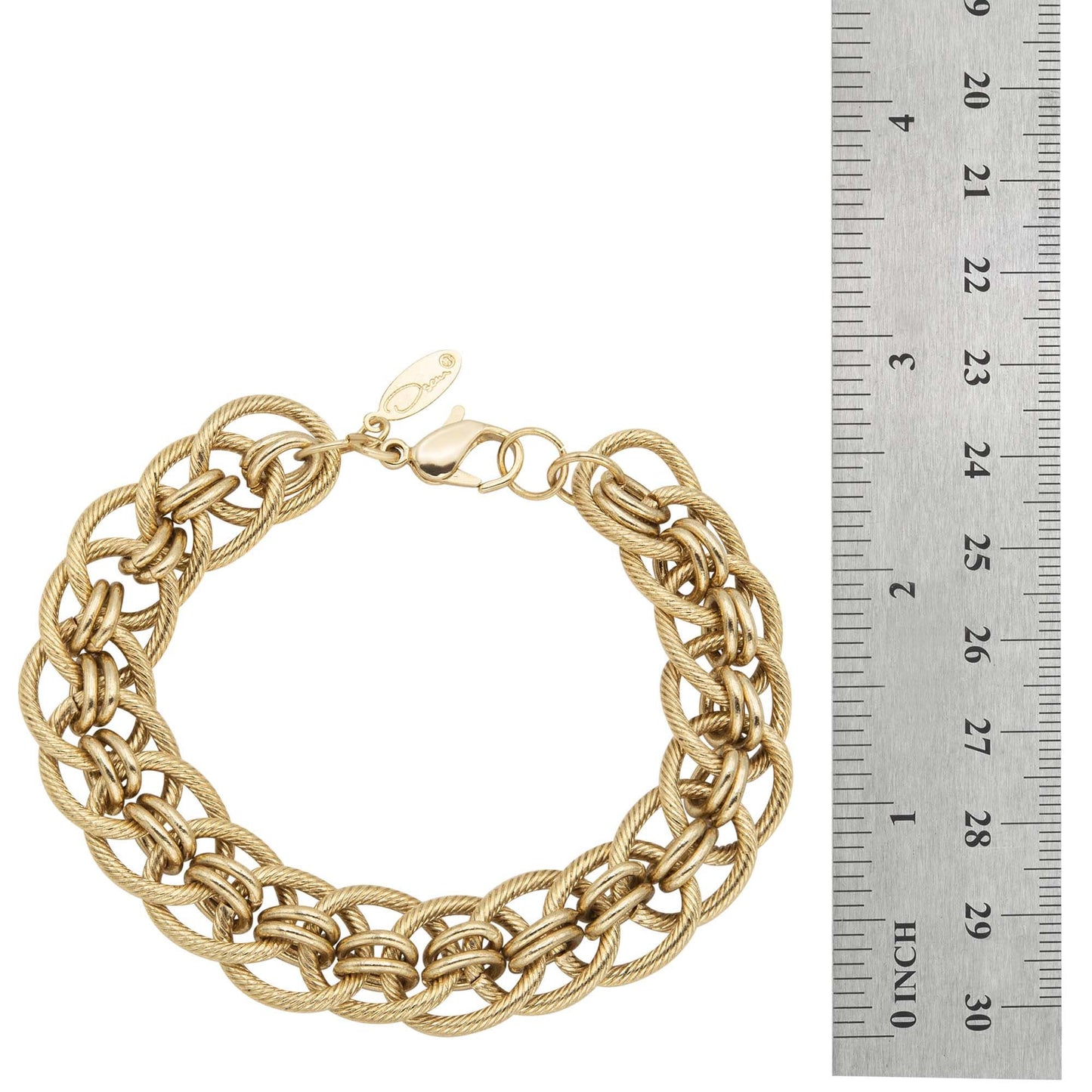 Vintage Oscar De La Renta Stamped Gold 8 Inch Textured Links Bracelet Designer Antique Jewelry OS131 - Limited Stock - Never Worn