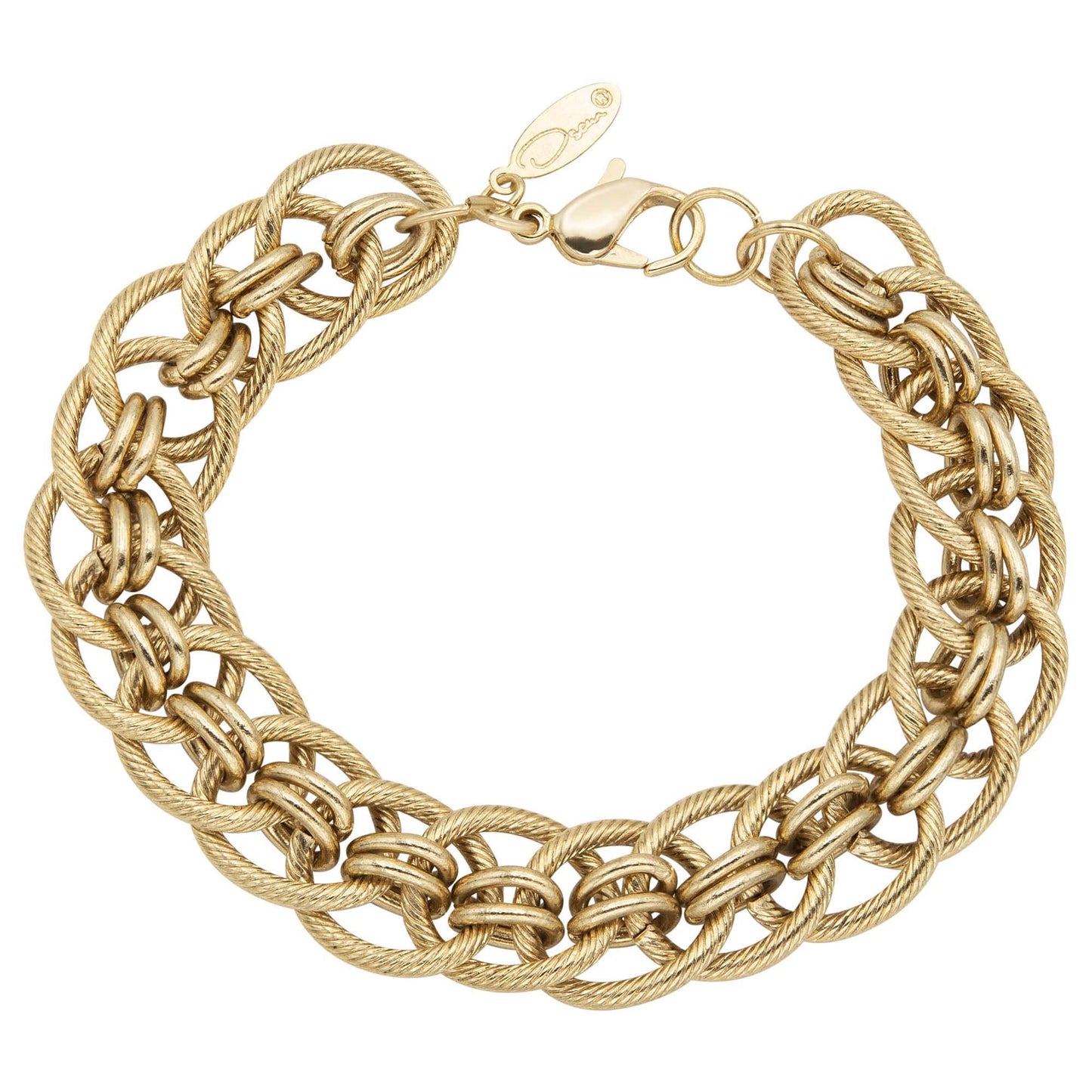 Vintage Oscar De La Renta Stamped Gold 8 Inch Textured Links Bracelet Designer Antique Jewelry OS131 - Limited Stock - Never Worn