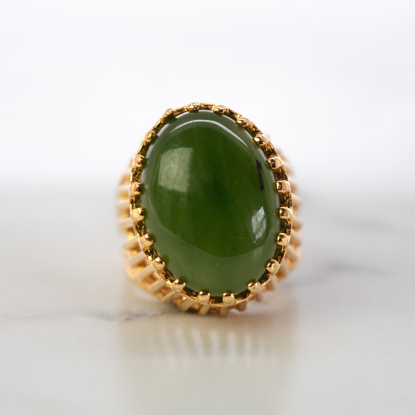 Vintage Ring Genuine Jade 18k Gold Ring Antique Womans Jewelry
