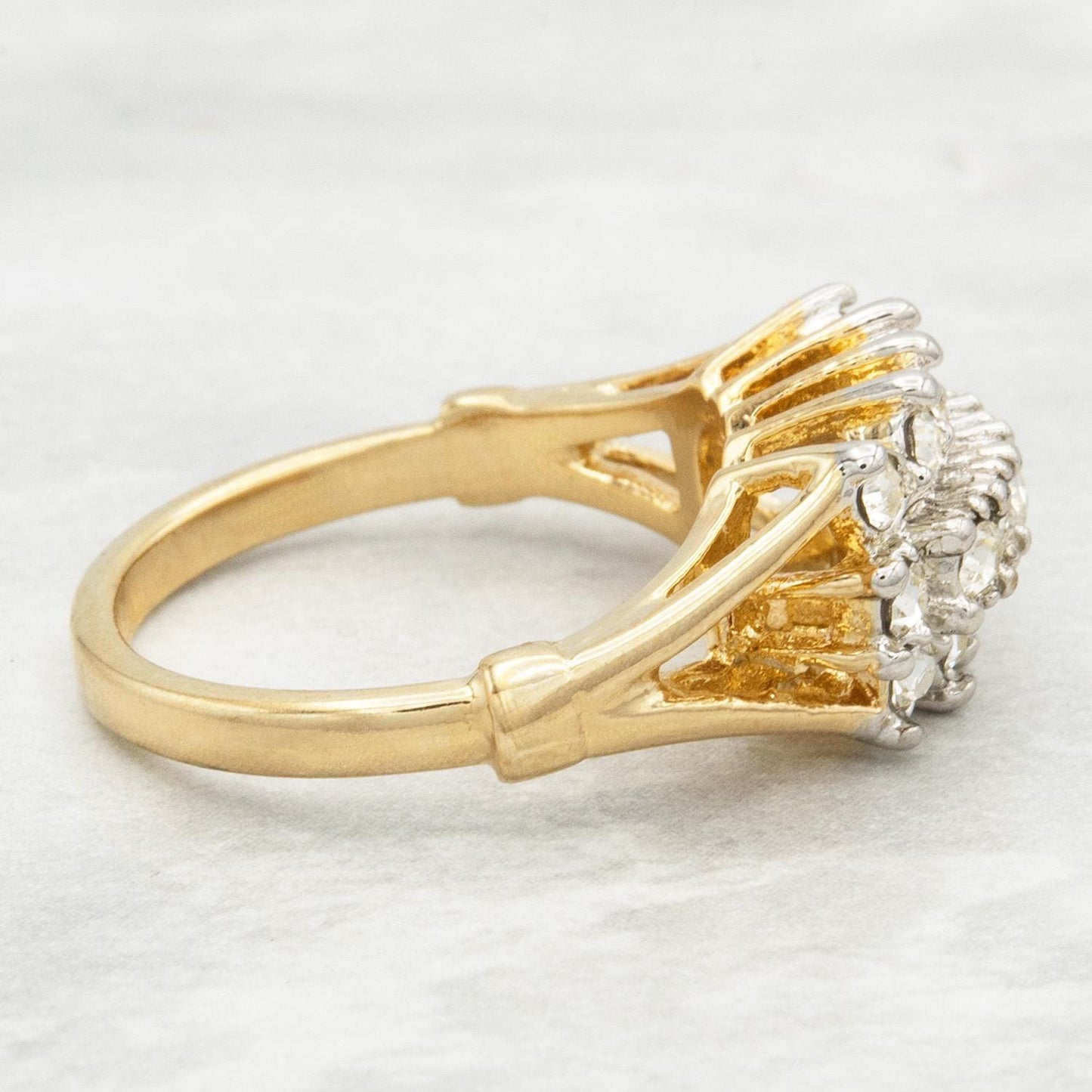 Vintage Austrian Crystal Cocktail Ring 18k Gold Electroplated Womans Jewelry