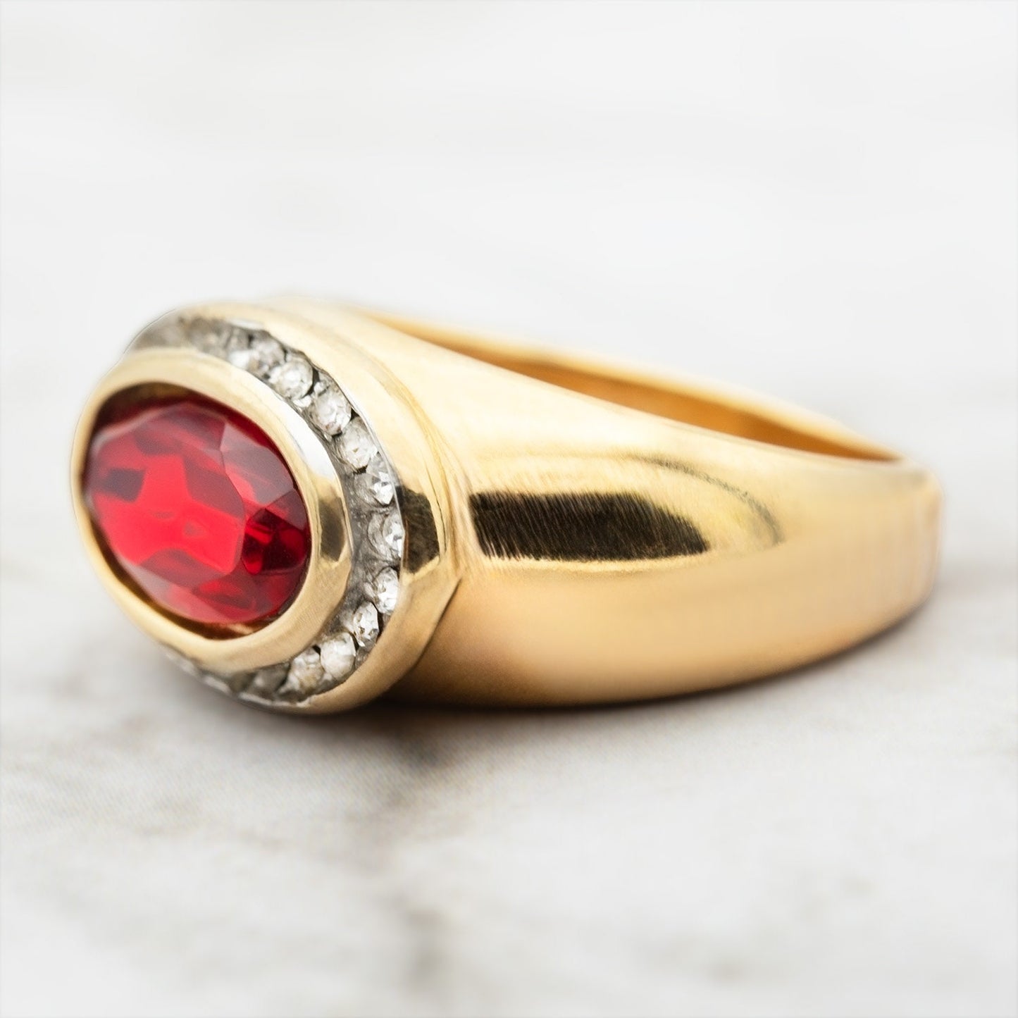 Vintage Ring Ruby Clear Austrian Crystals 18k Gold Polished Finish Womans Antique Rings For Women