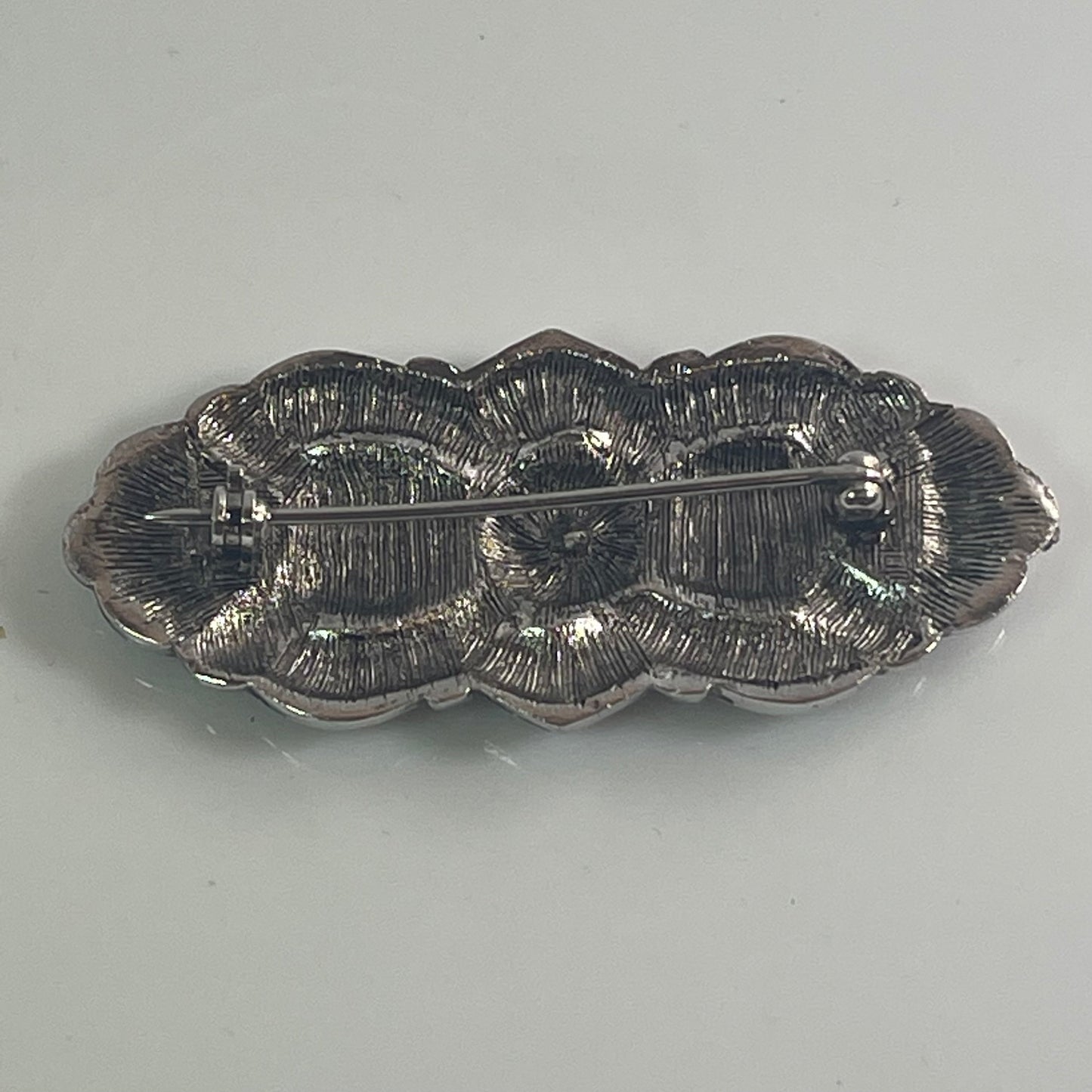 Vintage Brooch Victorian Era Pin Design Diamond Chip Stone with 20 Genuine Marcasite Stones, 18kt White Gold Electroplated Antique Design