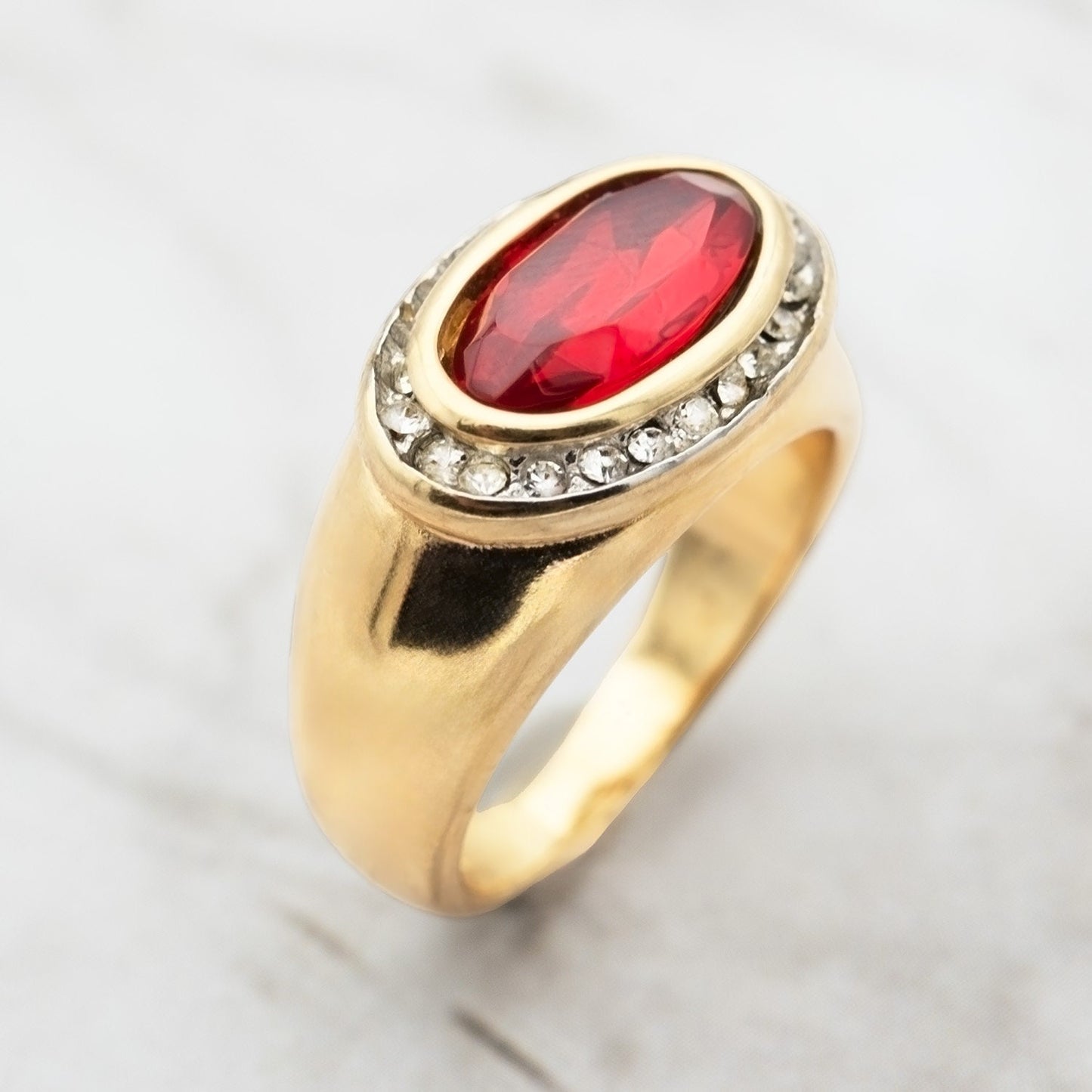 Vintage Ring Ruby Clear Austrian Crystals 18k Gold Polished Finish Womans Antique Rings For Women