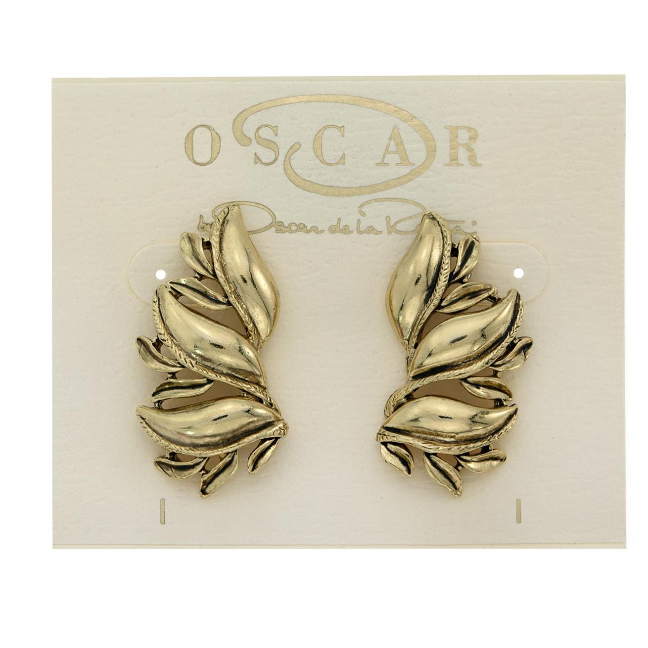 Vintage Earrings Oscar de la Renta Signed Antique Matte Gold Tone Estate Earring Womans Designer Pierced Post Earrings