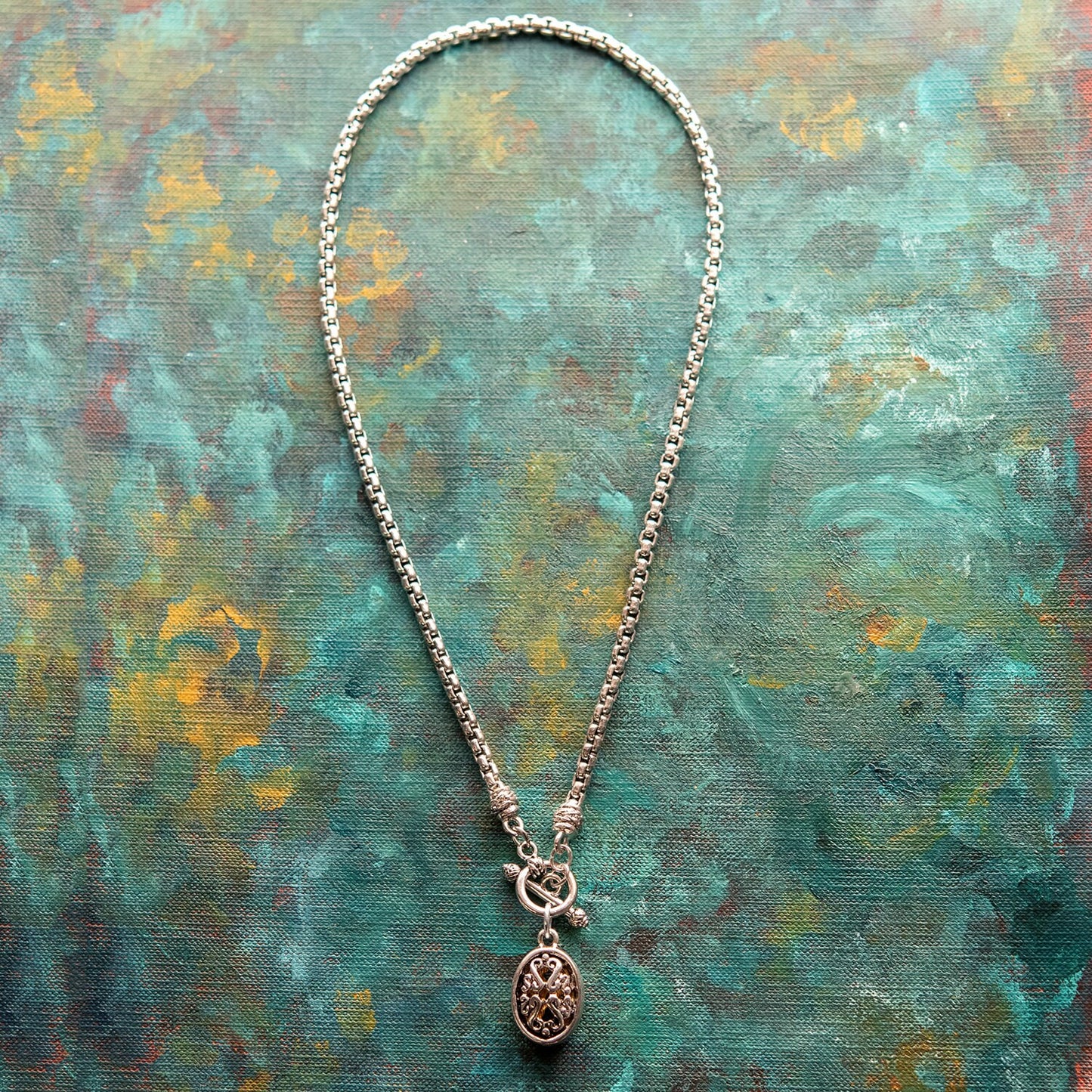 Vintage Oscar De La Renta 16 Inch Yellow and White Gold Tone Pendant Necklace #OSN-445-WY
