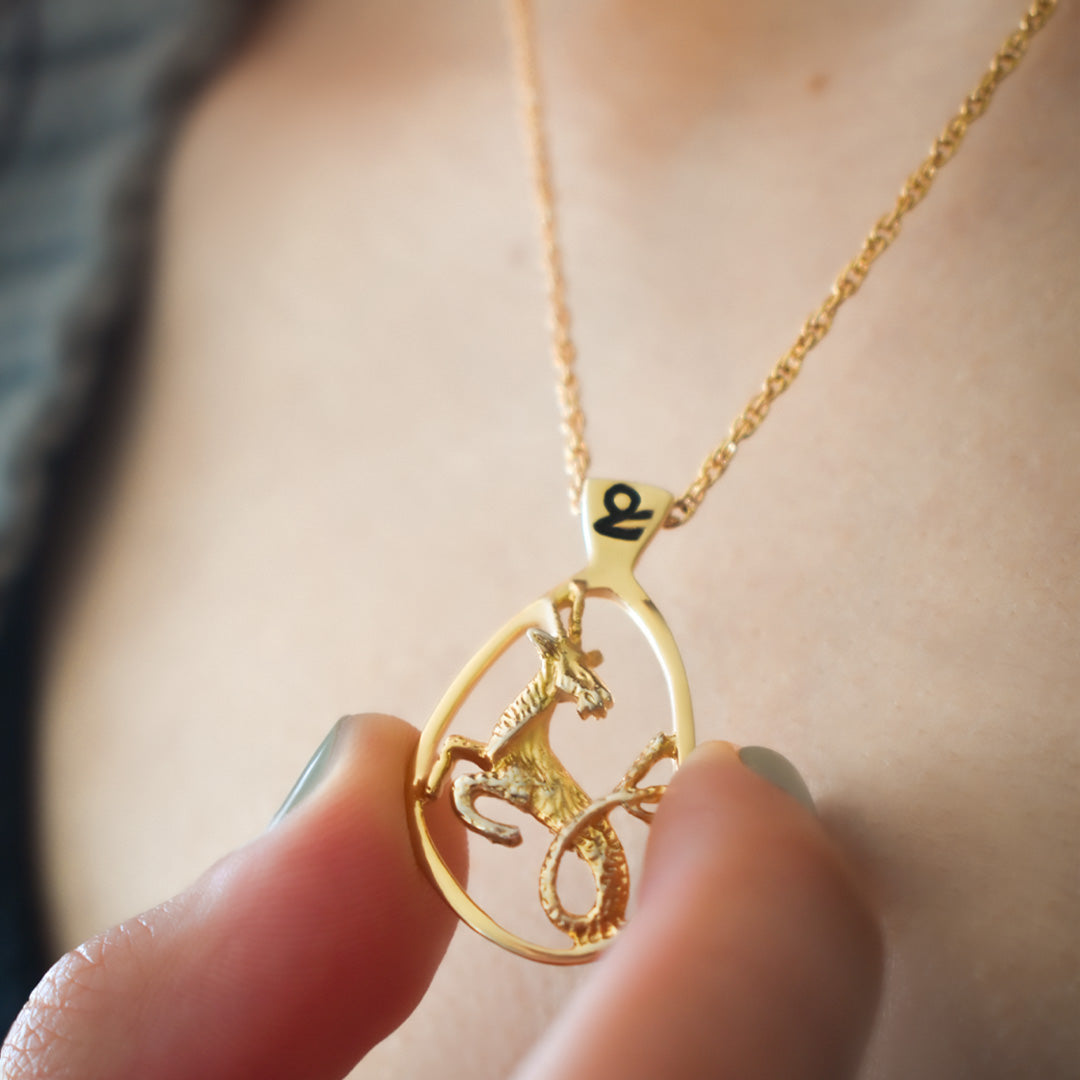 Vintage Gold Astrology Zodiac Pendant Necklace