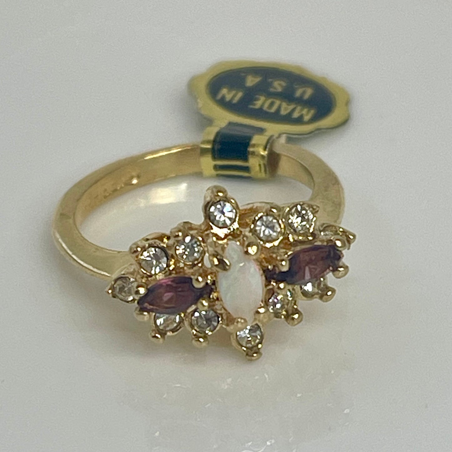 Vintage Ring Genuine Stone or Austrian Crystal Cluster 18k Yellow or White Gold Electroplated Made in USA