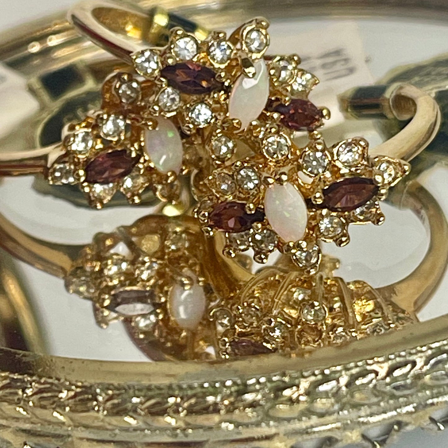 Vintage Ring Genuine Stone or Austrian Crystal Cluster 18k Yellow or White Gold Electroplated Made in USA