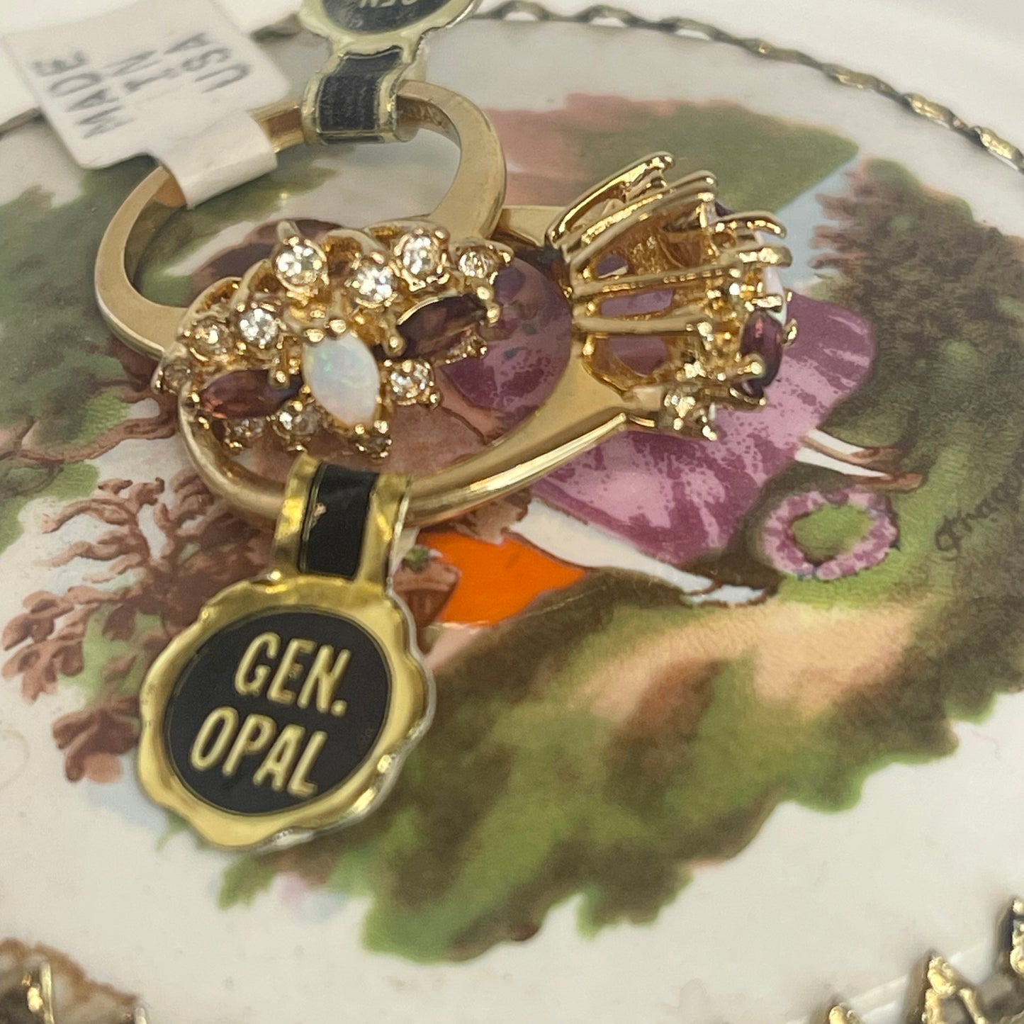 Vintage Ring Genuine Stone or Austrian Crystal Cluster 18k Yellow or White Gold Electroplated Made in USA