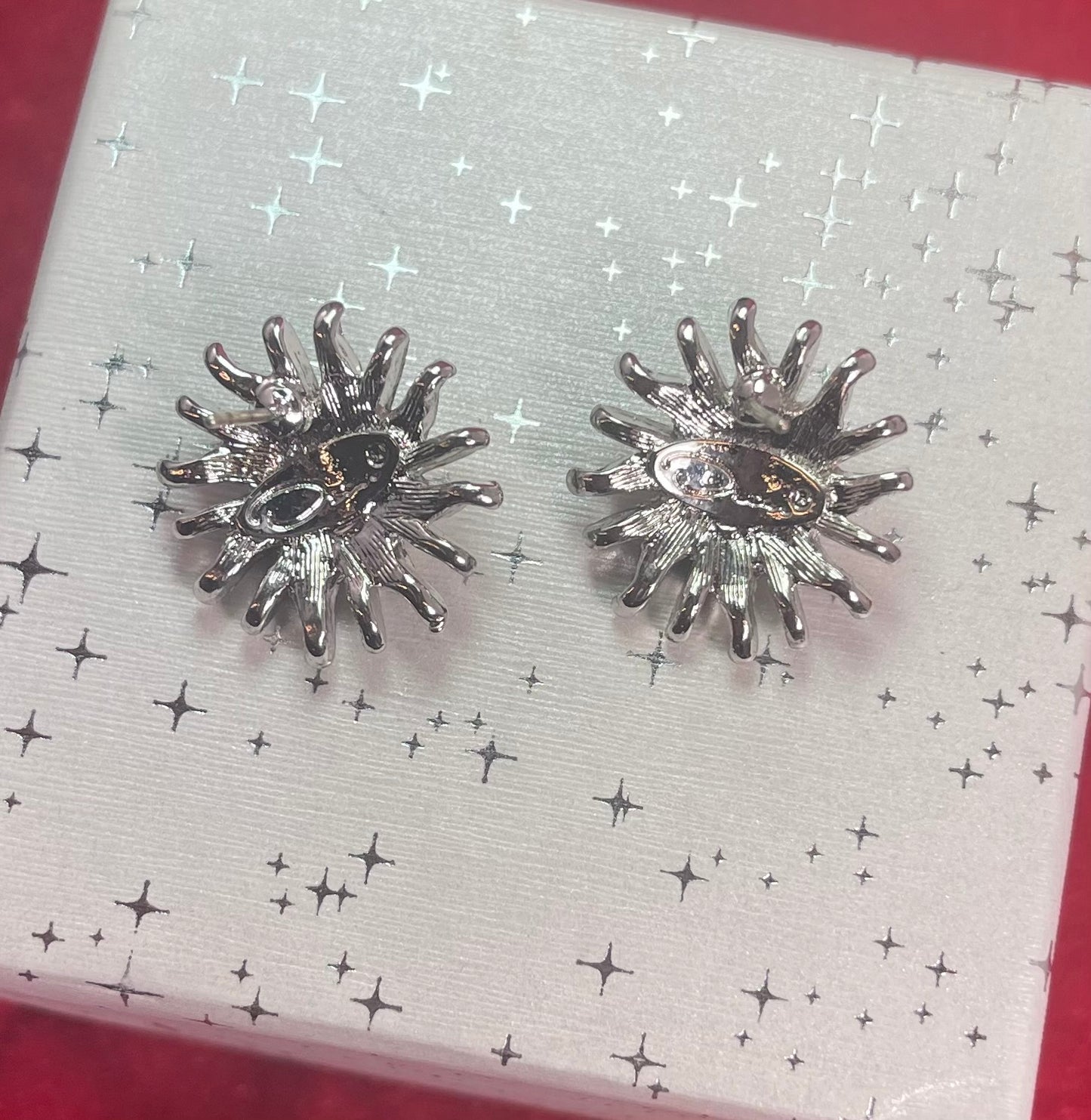 Vintage Earrings Oscar De La Renta White Gold Plated Post Earrings set with Cubic Zirconia #OSE-24303