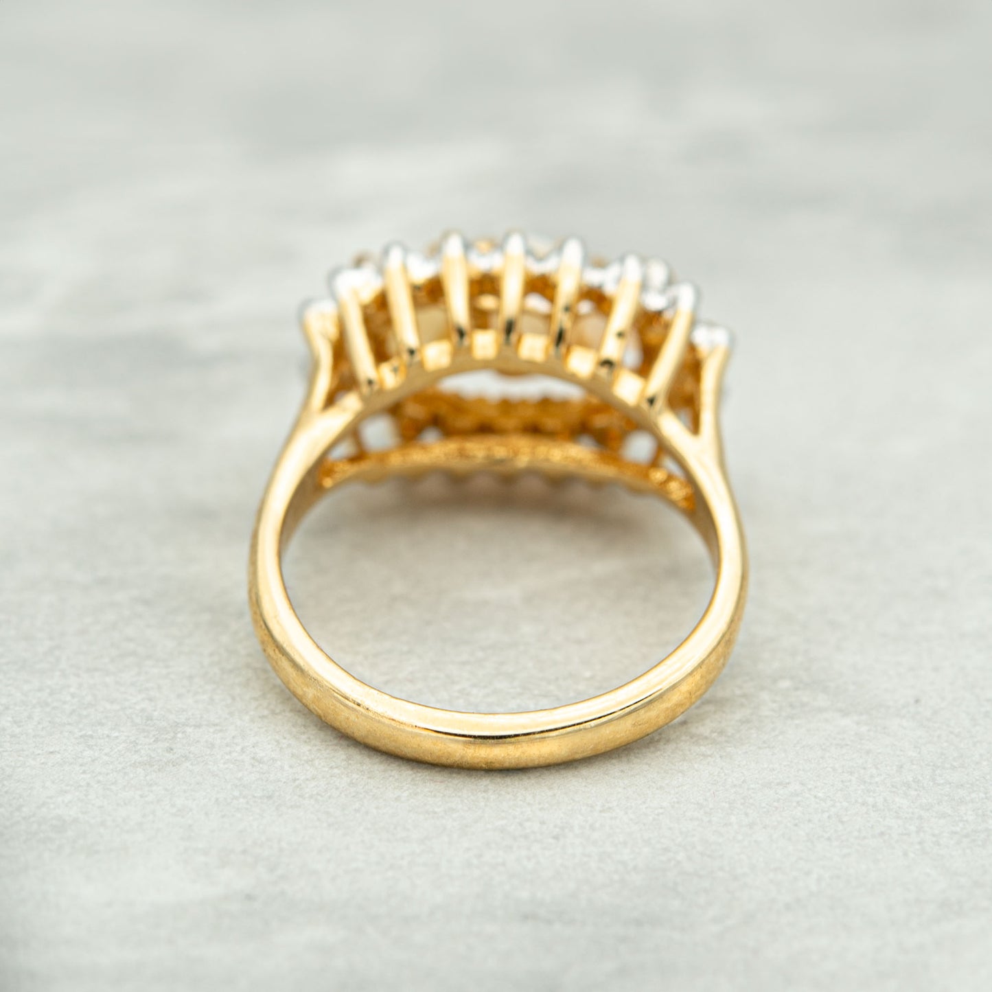 Vintage Genuine Opal and Clear Austrian Crystal Ring 18k Gold Antique Womans Jewelry R1358