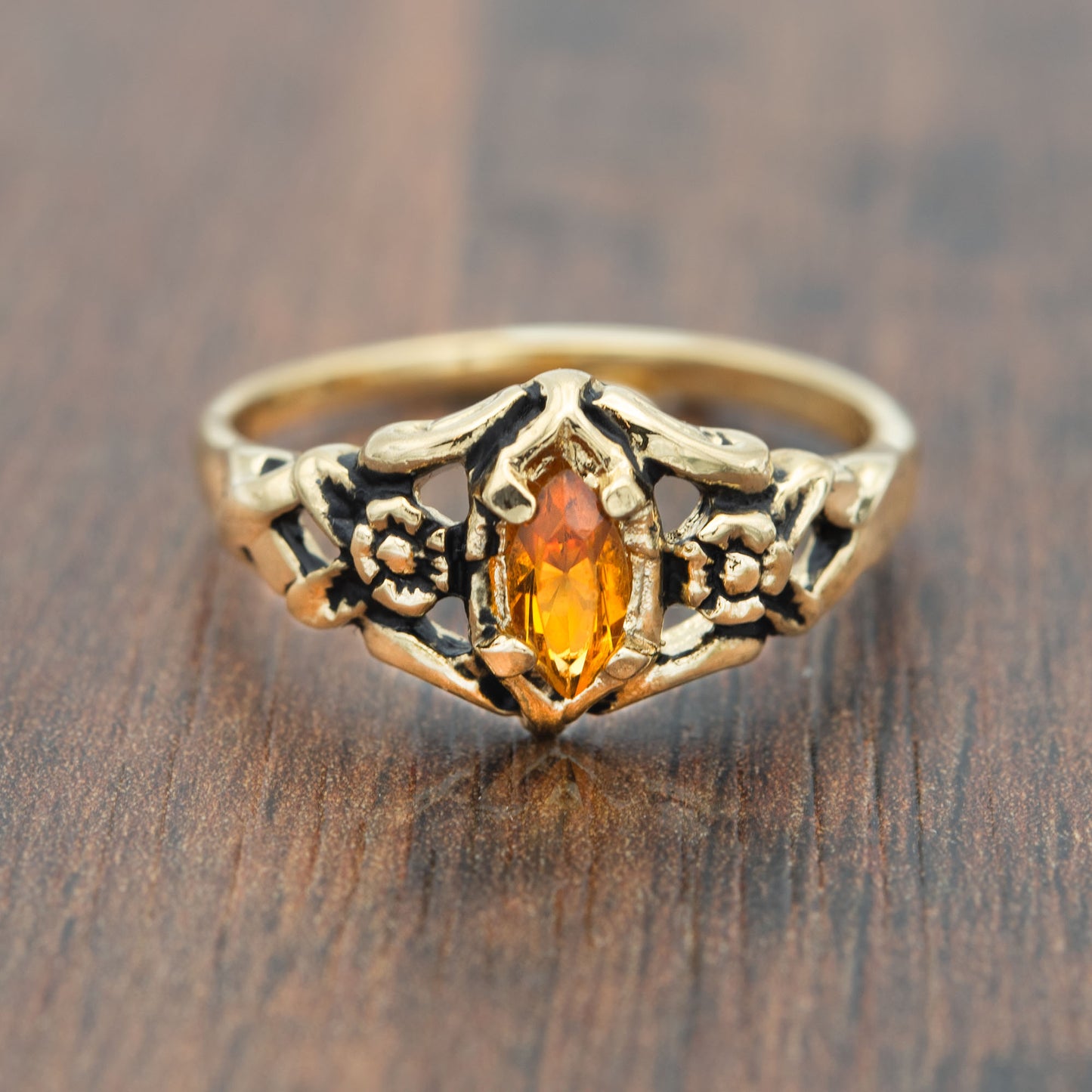Vintage Austrian Crystal or Genuine Topaz Stone Ring 18k Gold Electroplated Made in the USA