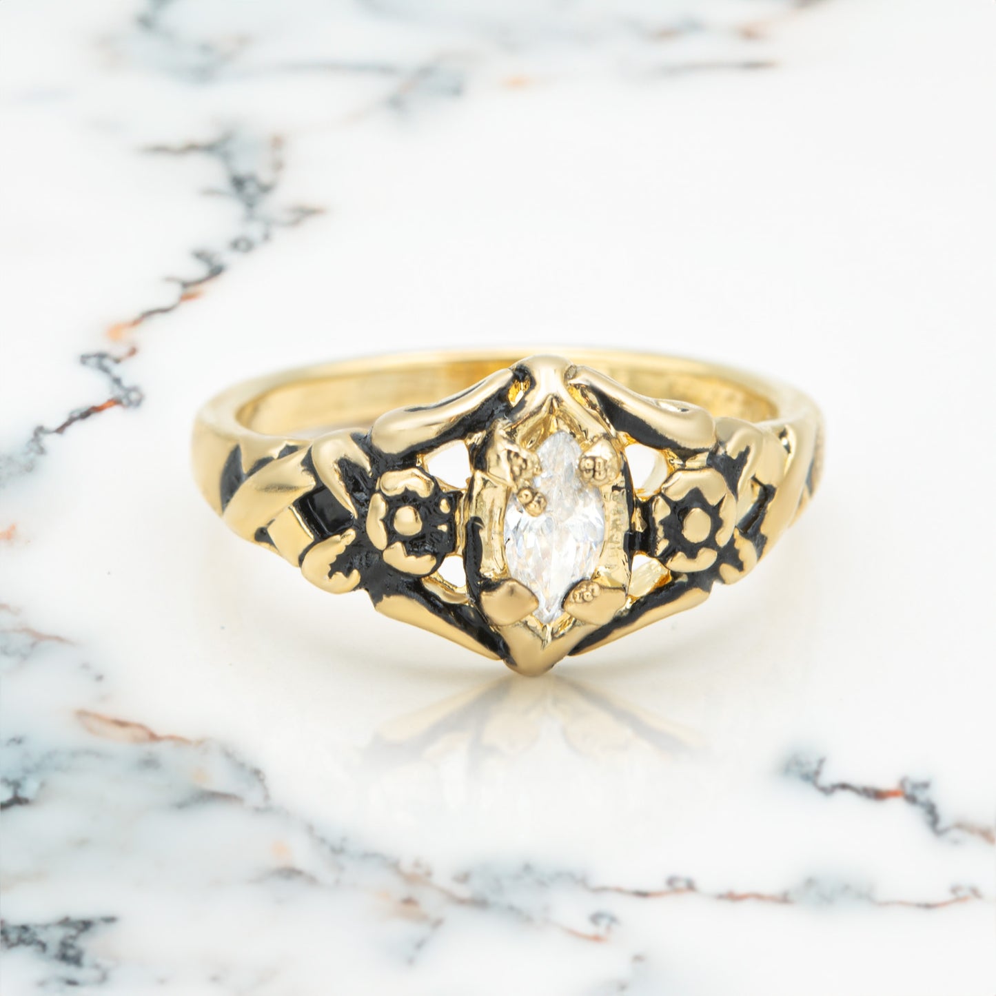 Vintage Austrian Crystal or Cubic Zirconia Stone Ring 18k Gold Electroplated Made in the USA