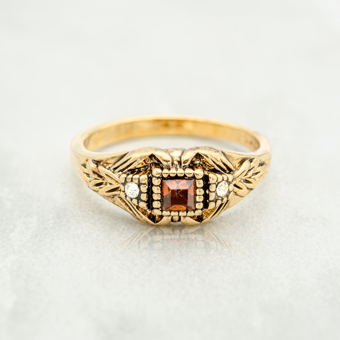 Vintage 1980's Ring Austrian Crystal 18k Antique YellwoWhite Gold Electroplated Made in the USA