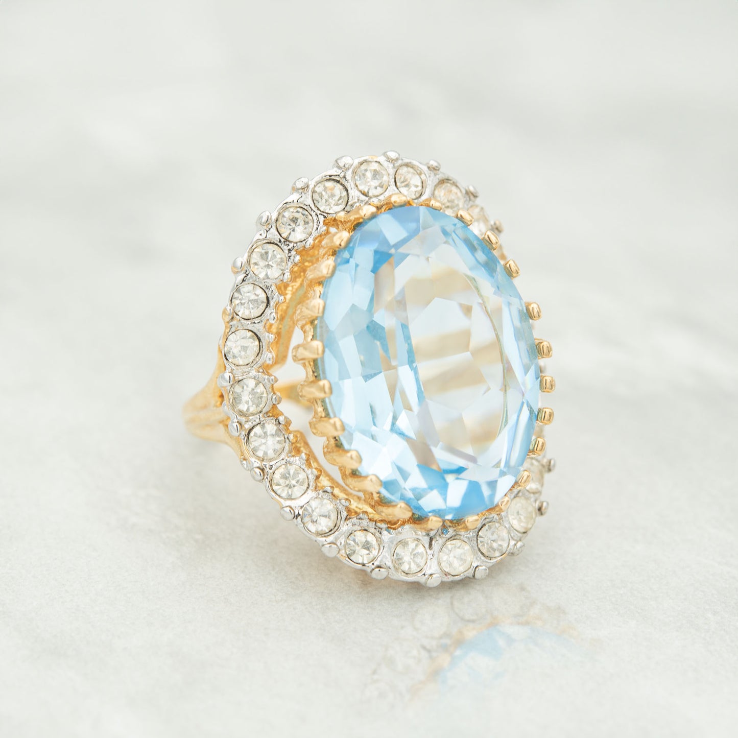 Vintage Women's Statement Crystal Cocktail Ring 18k Gold Electroplated