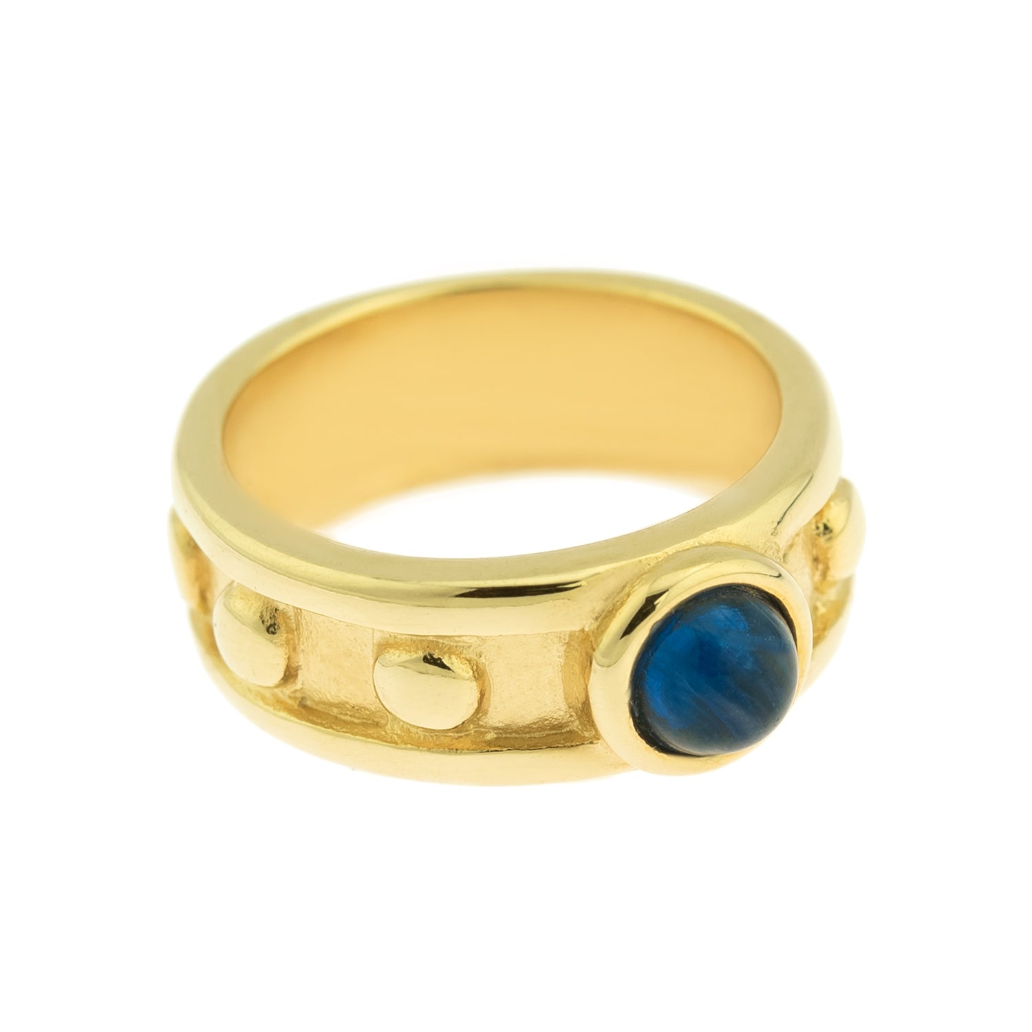 Sapphire Glass Cabocon 18k Brushed Yellow Gold Electroplated Ring Made in USA