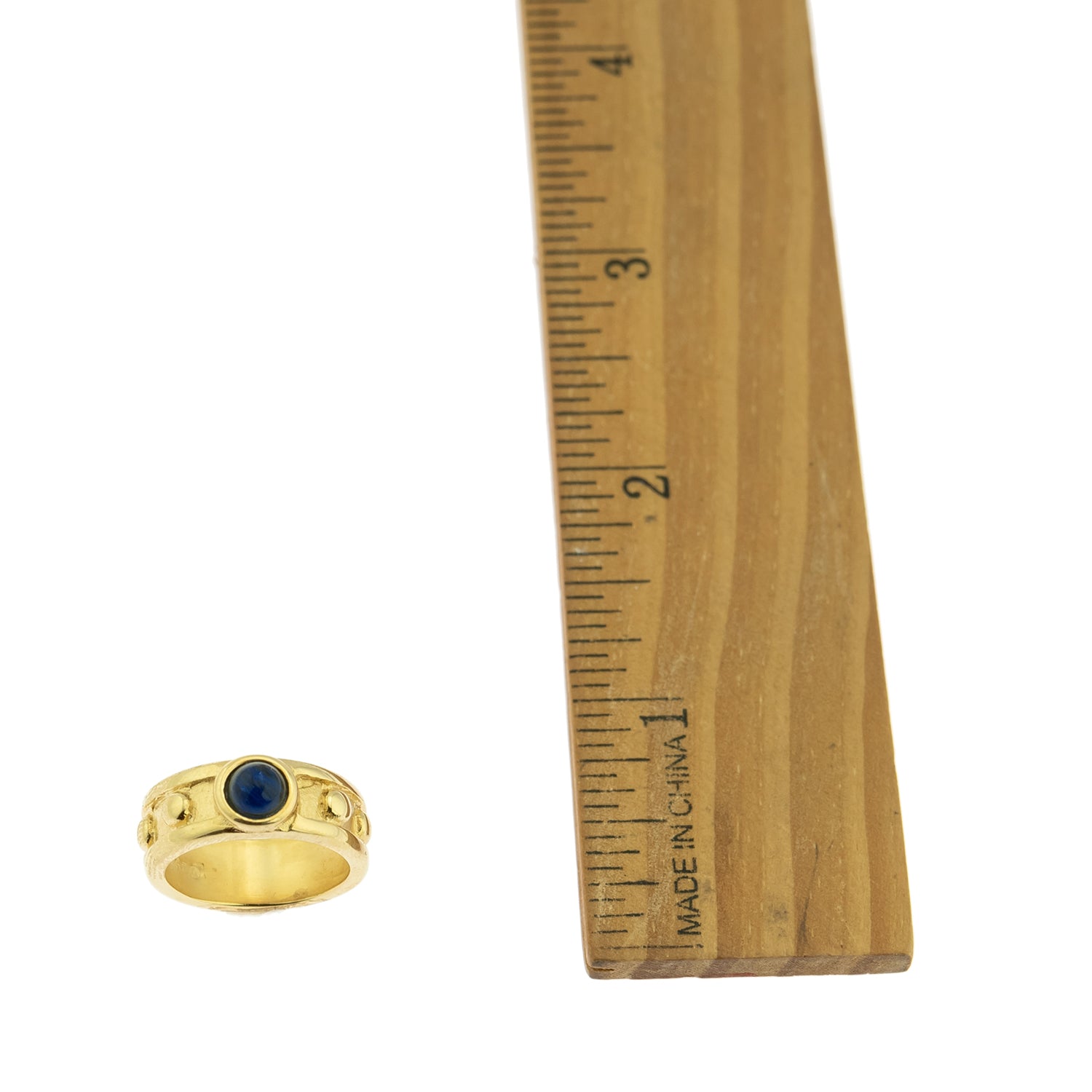 Sapphire Glass Cabocon 18k Brushed Yellow Gold Electroplated Ring Made in USA