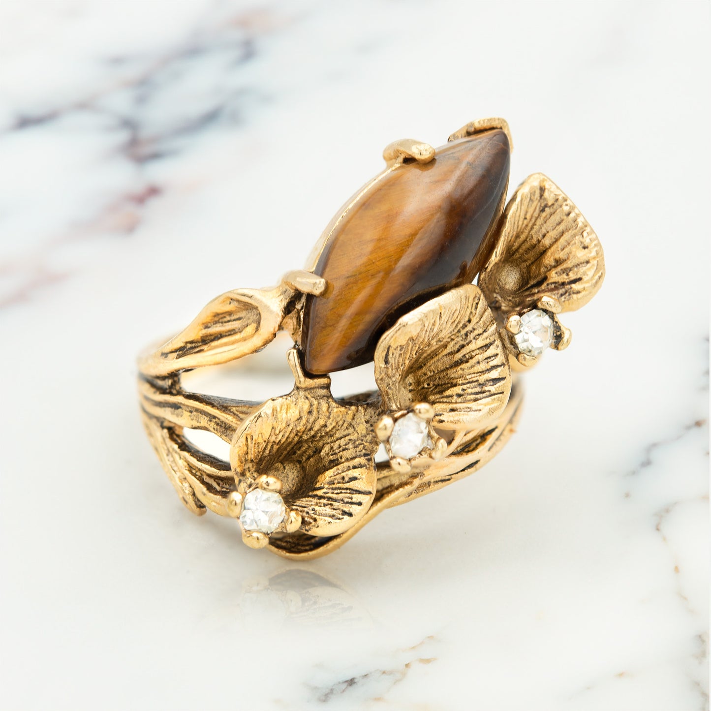 Vintage Ring Unique Calla Lily Design 18k Yellow Gold Electroplated Made in USA