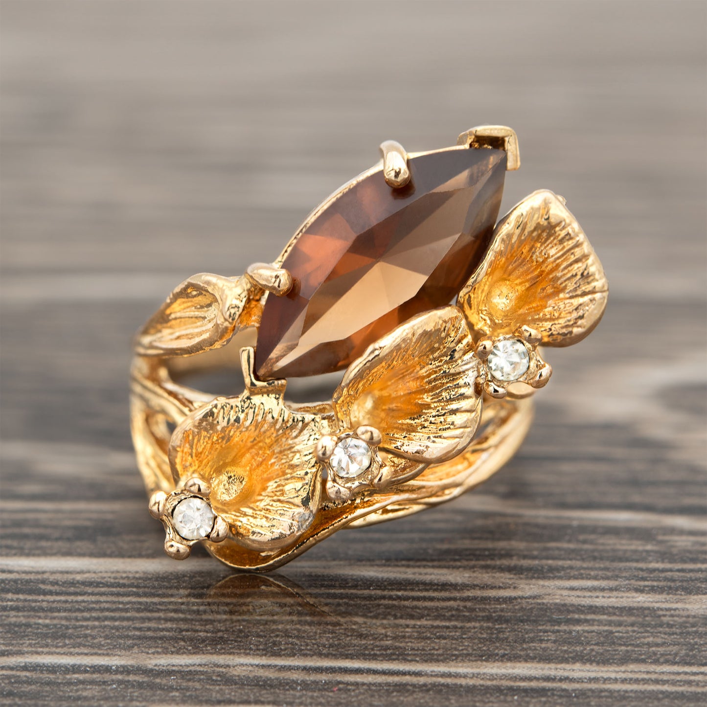 Vintage Ring Unique Calla Lily Design 18k Yellow Gold Electroplated Made in USA