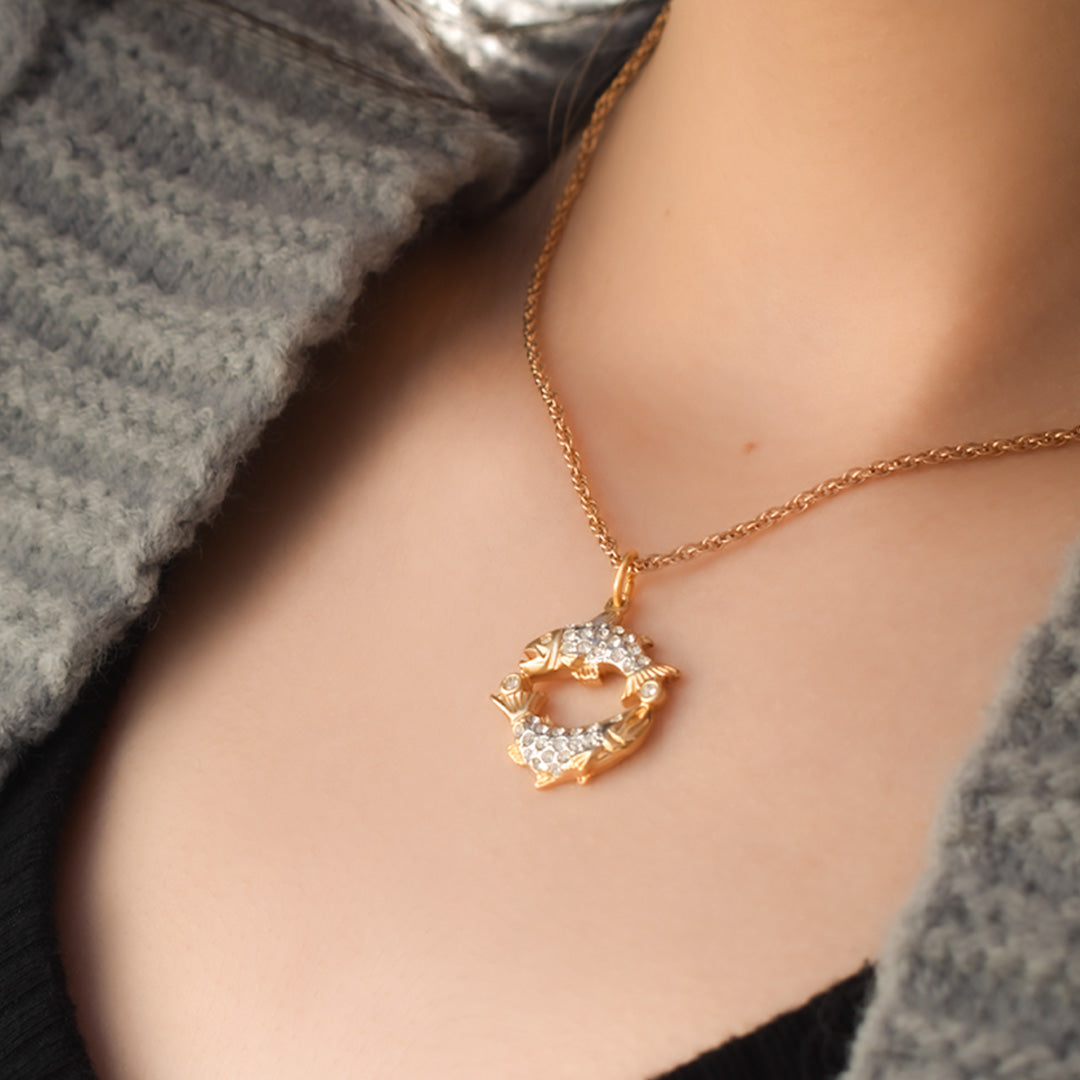 Vintage Gold Astrology Zodiac Pendant Necklace