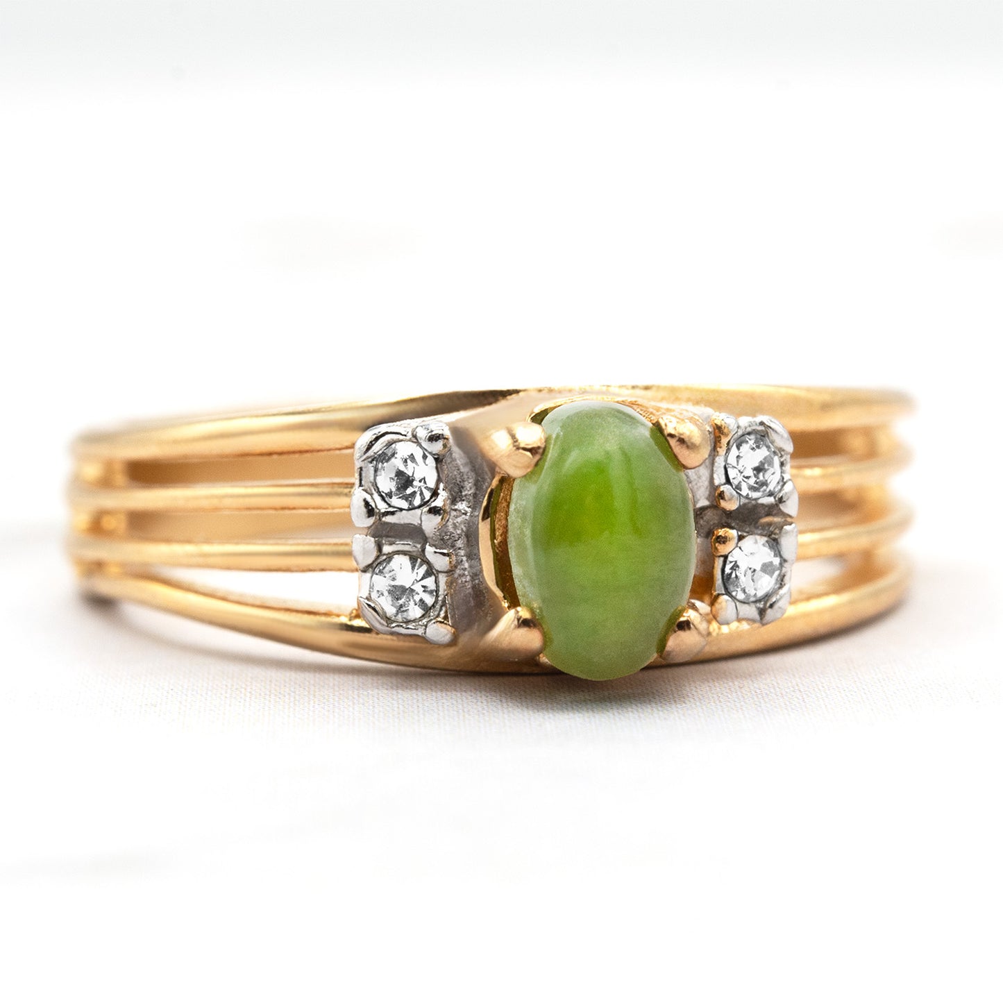Vintage Jewelry Genuine Stone or Austrian Crystal Ring, Plated in 18kt Electroplated Yellow Gold Made in the USA