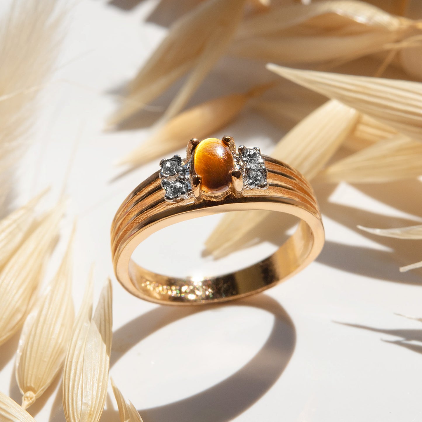 Vintage Jewelry Genuine Stone or Austrian Crystal Ring, Plated in 18kt Electroplated Yellow Gold Made in the USA