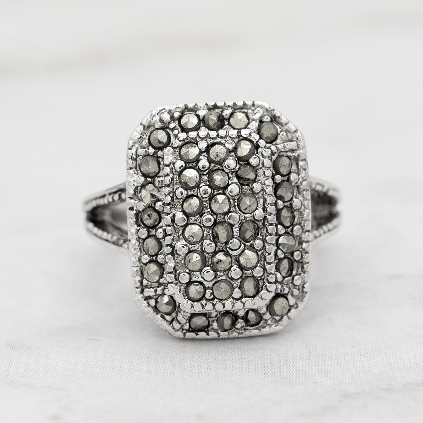 Vintage Ring Genuine Marcasite Pavé Ring Antique 18k White Gold