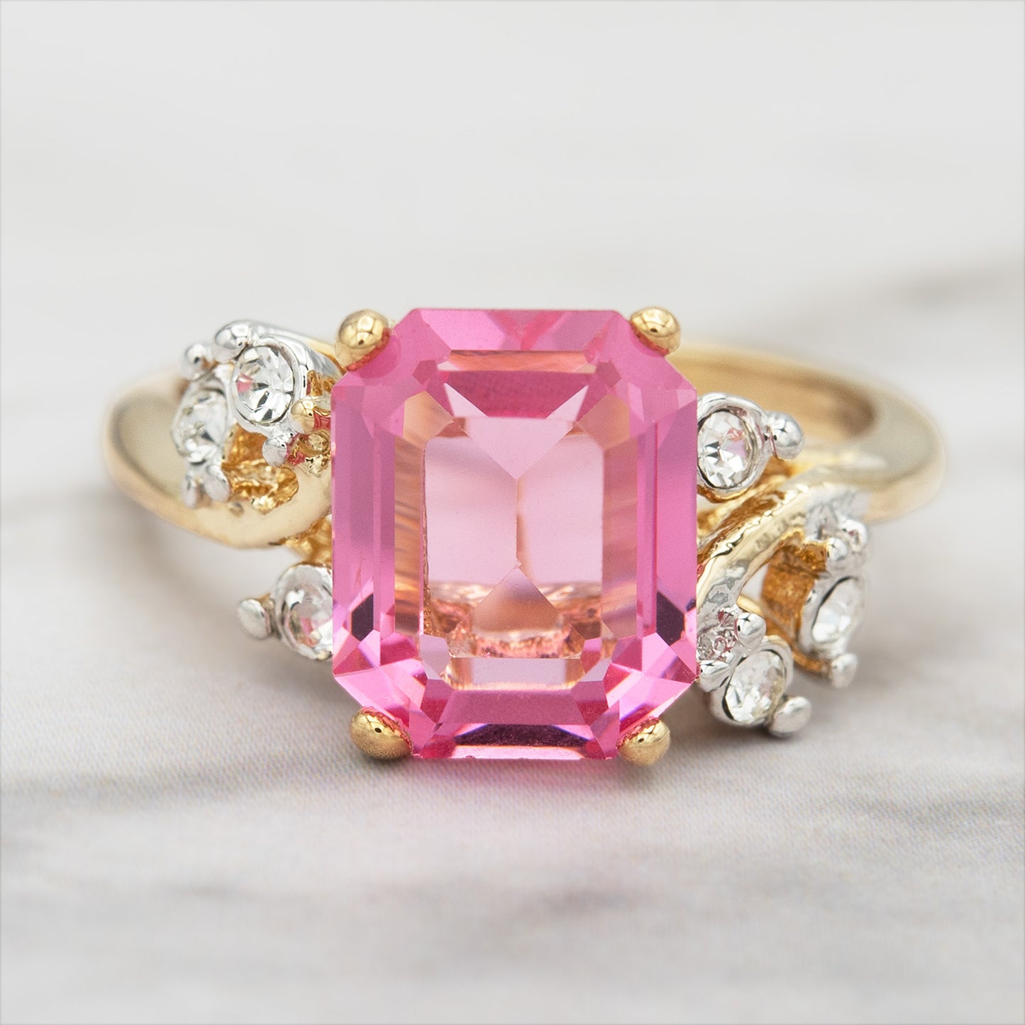Austrian Crystal Vintage Ring Antique 18k Gold Electroplated Birthstone Women's Jewelry Antique