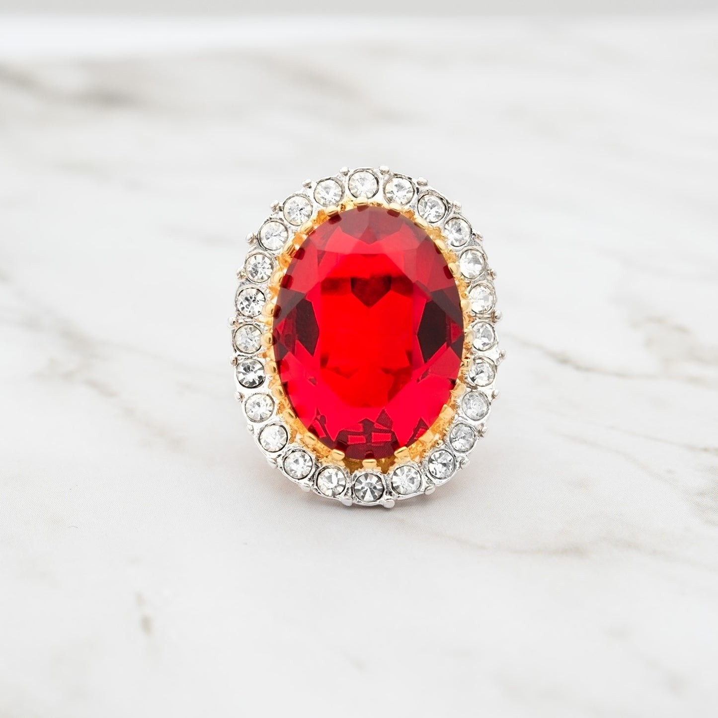Vintage Women's Statement Crystal Cocktail Ring 18k Gold Electroplated