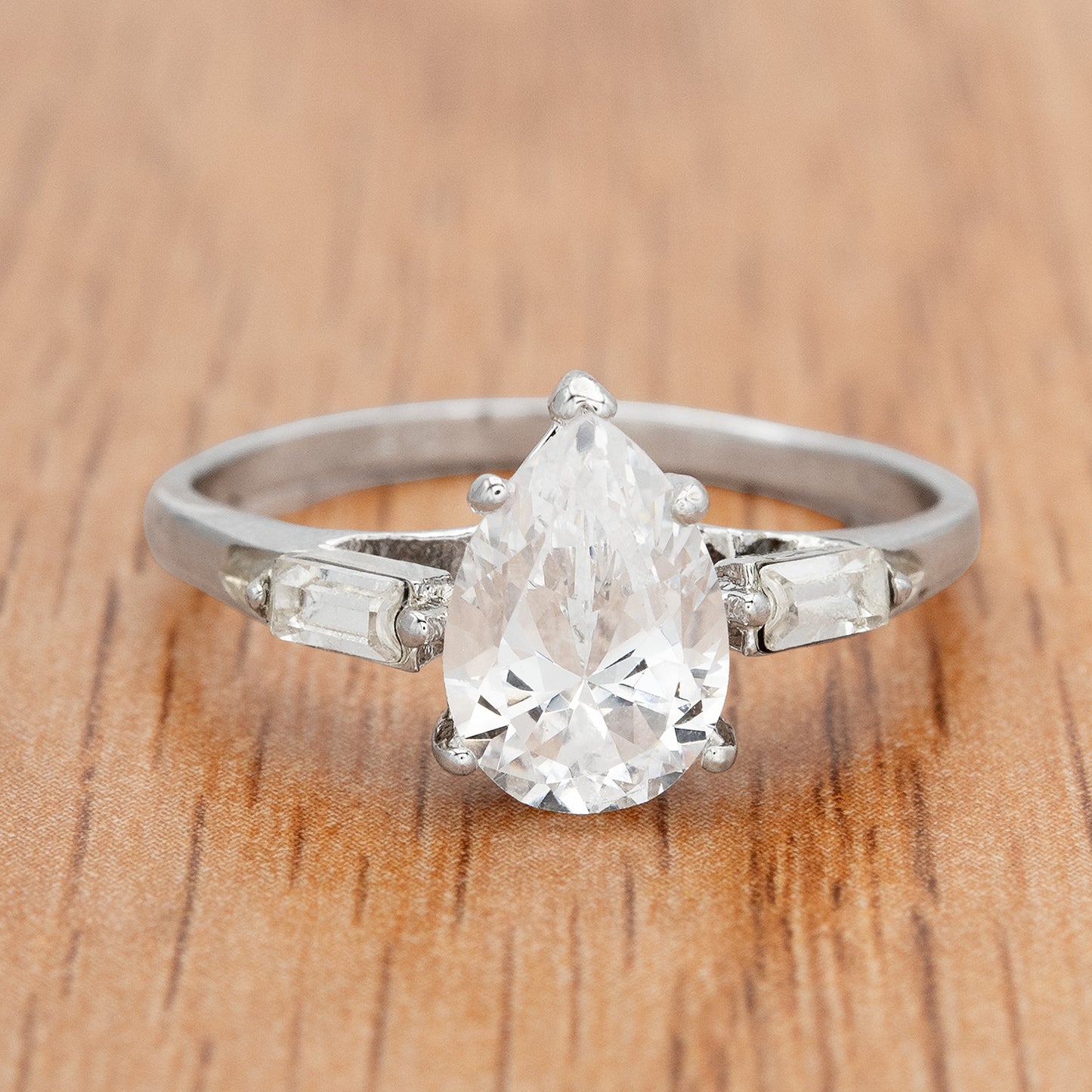 Vintage Ring Pear Cubic Zirconia Engagement Style Ring 18k White Gold Silver Antique Womans Engagement R1897 Size: 10