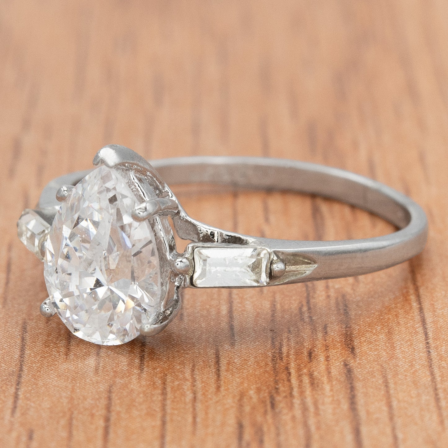 Vintage Ring Pear Cubic Zirconia Engagement Style Ring 18k White Gold Silver Antique Womans Engagement R1897 Size: 10