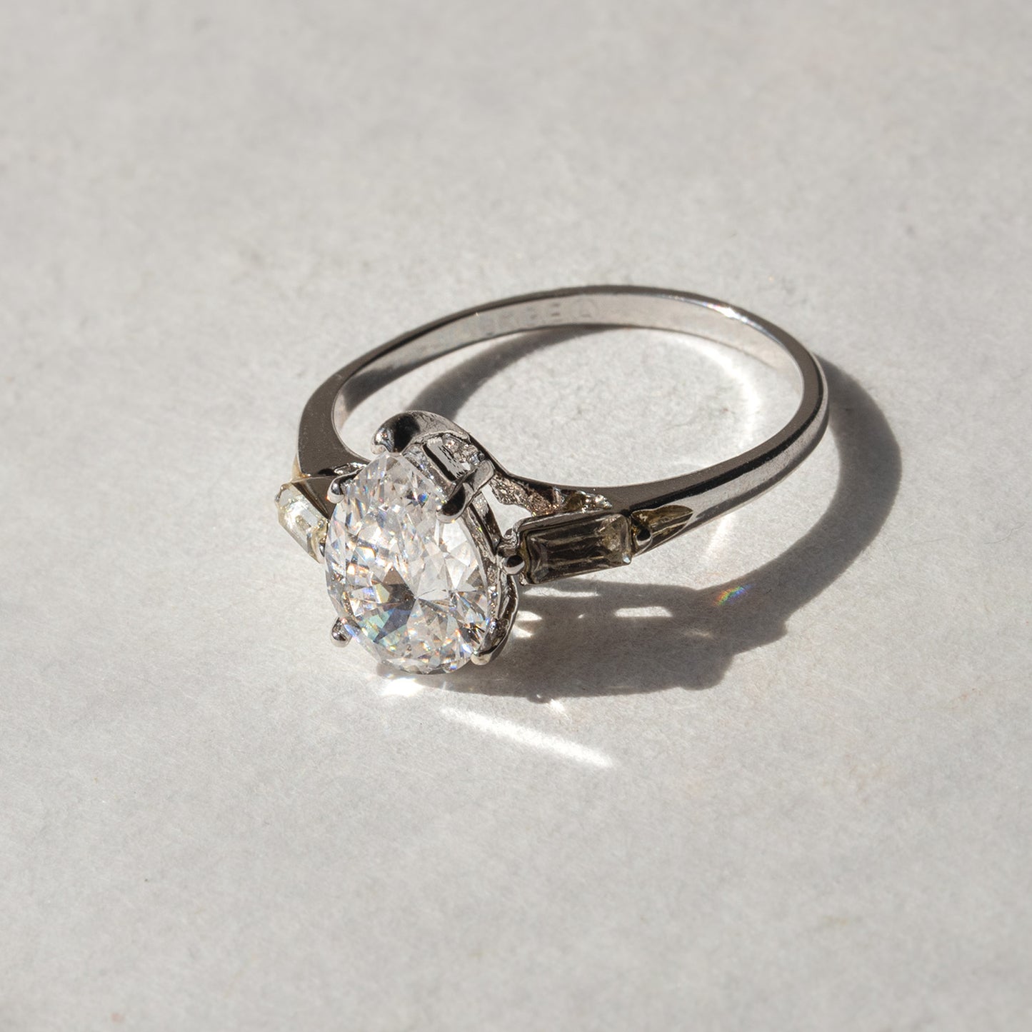 Vintage Ring Pear Cubic Zirconia Engagement Style Ring 18k White Gold Silver Antique Womans Engagement R1897 Size: 10