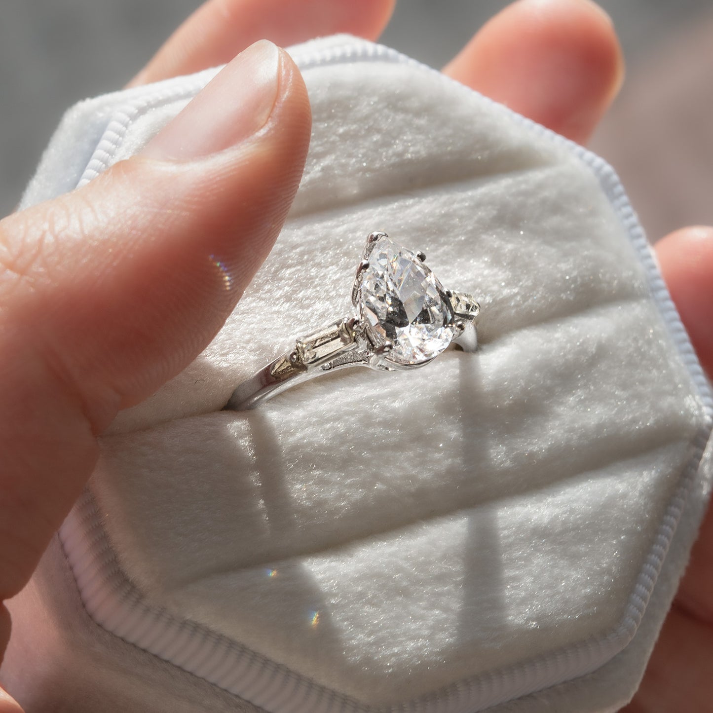 Vintage Ring Pear Cubic Zirconia Engagement Style Ring 18k White Gold Silver Antique Womans Engagement R1897 Size: 10