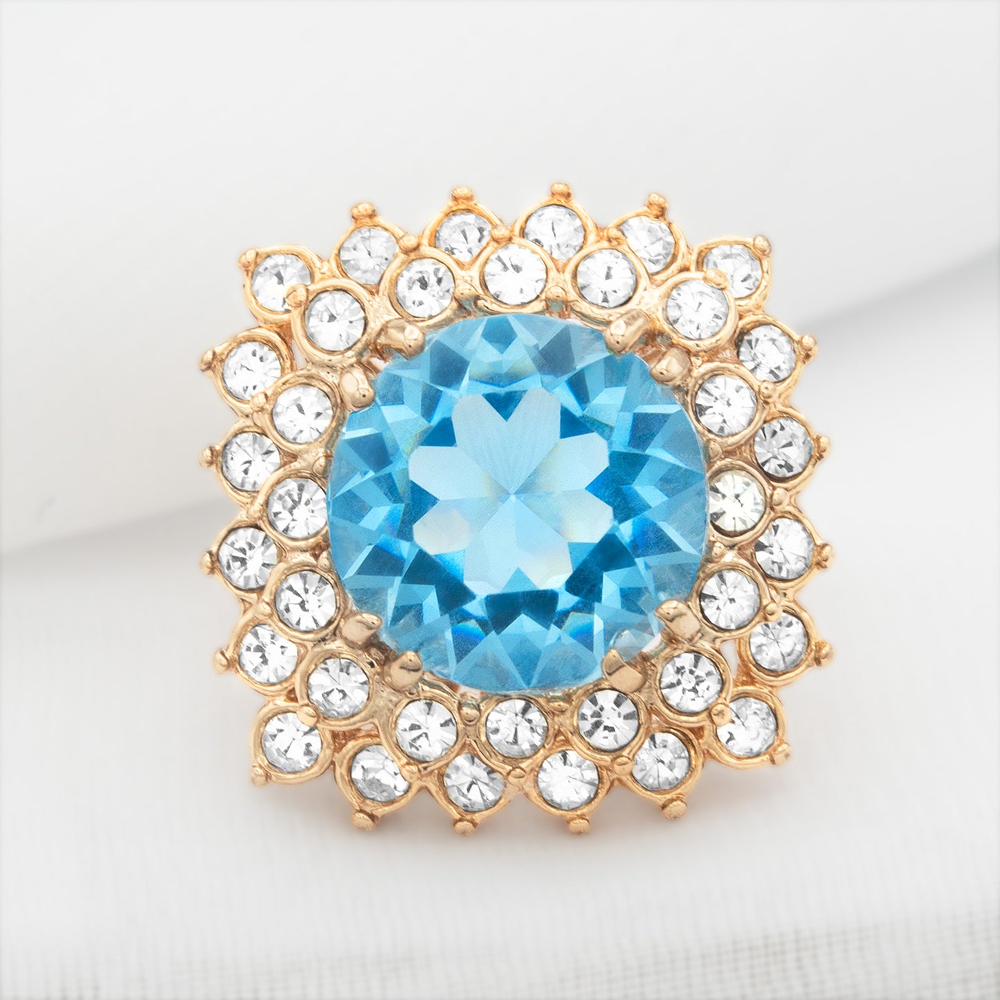 Vintage Austrian Crystal Women's Statement Cocktail Ring 18k Yellow Gold Electroplated Made in the USA