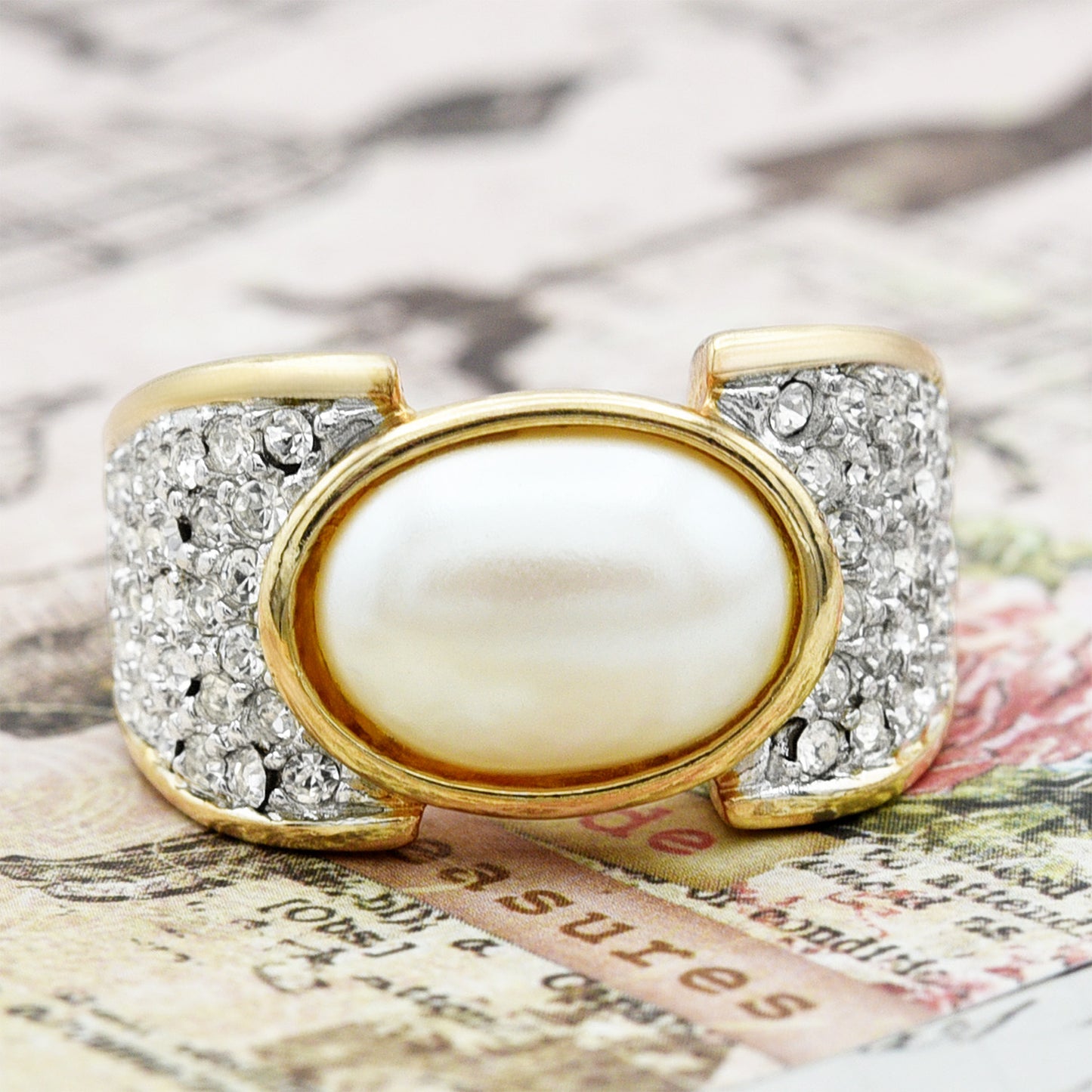 Women's Vintage Ring Genuine Stones, Austrian Crystals Cocktail Ring 18k Yellow Gold Electroplated R1934